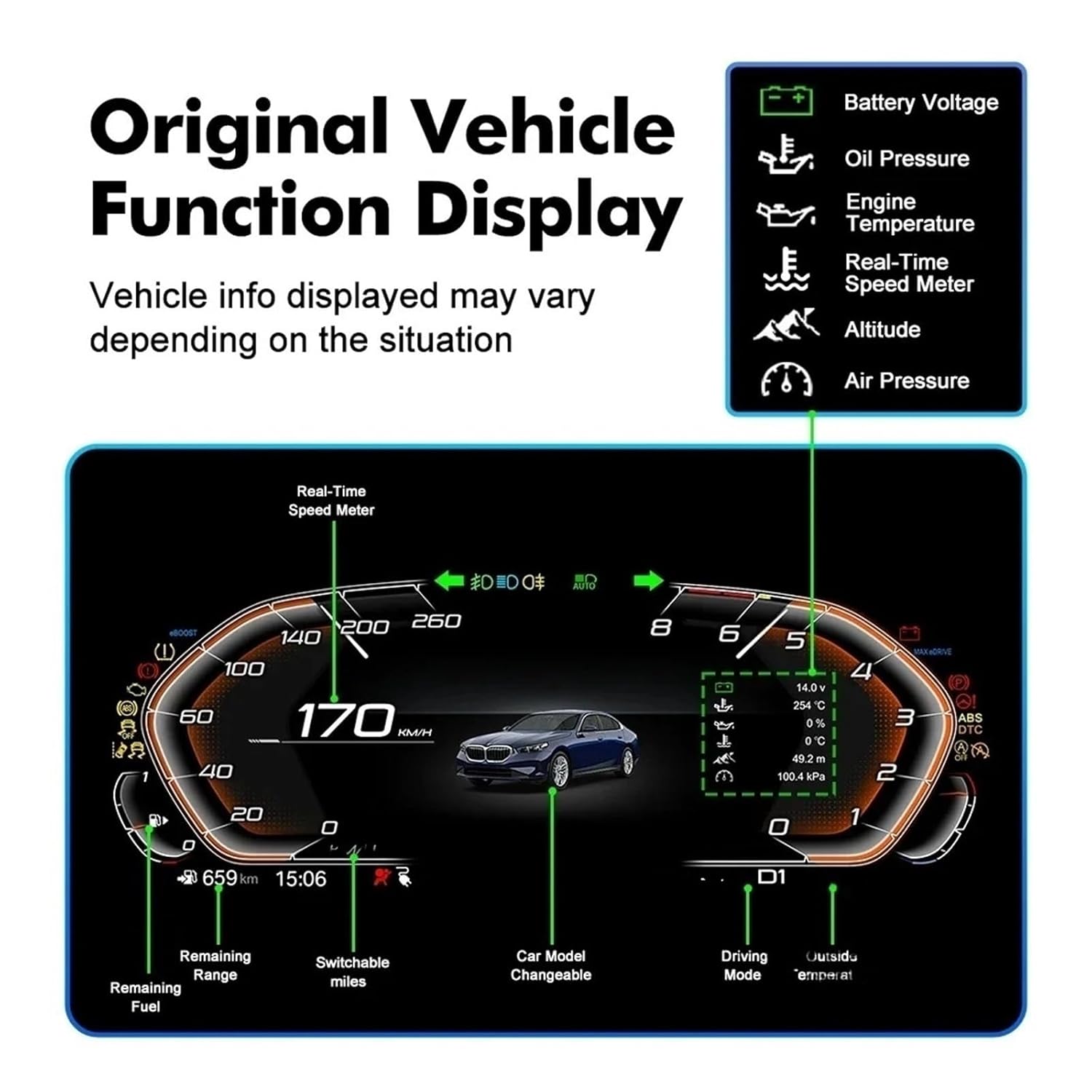 12.3'' Car LCD Dashboard Speedometer Compatible with BMW 3/5 Series F30 F32 F01 F06 F04 F10 F11 F12 F15 Digital Instrument Cluster(F10 with HUD)
