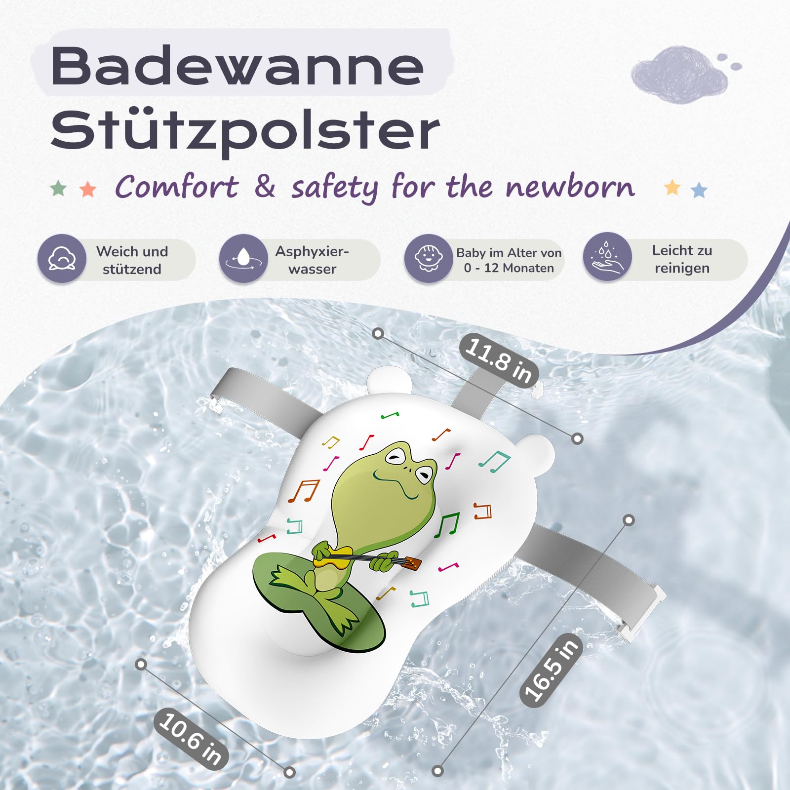 COOSEYA Baby Badewanne, Faltbare Babywanne mit Babybadewanne Stützkissen, Portable Baby Bathtub als Wesentliche Artikel für Neugeborene und Kleinkind, Frosch - Design (Grau)