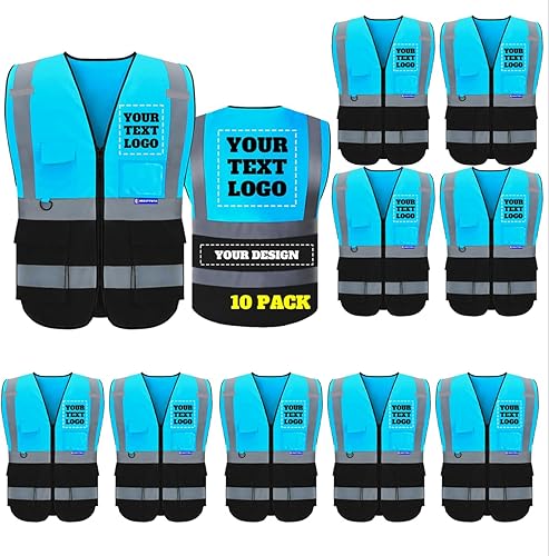 BeautyWill Chaleco de seguridad con logotipo personalizado de alta visibilidad, chaleco reflectante clase 2, ropa de trabajo de construcción con 5