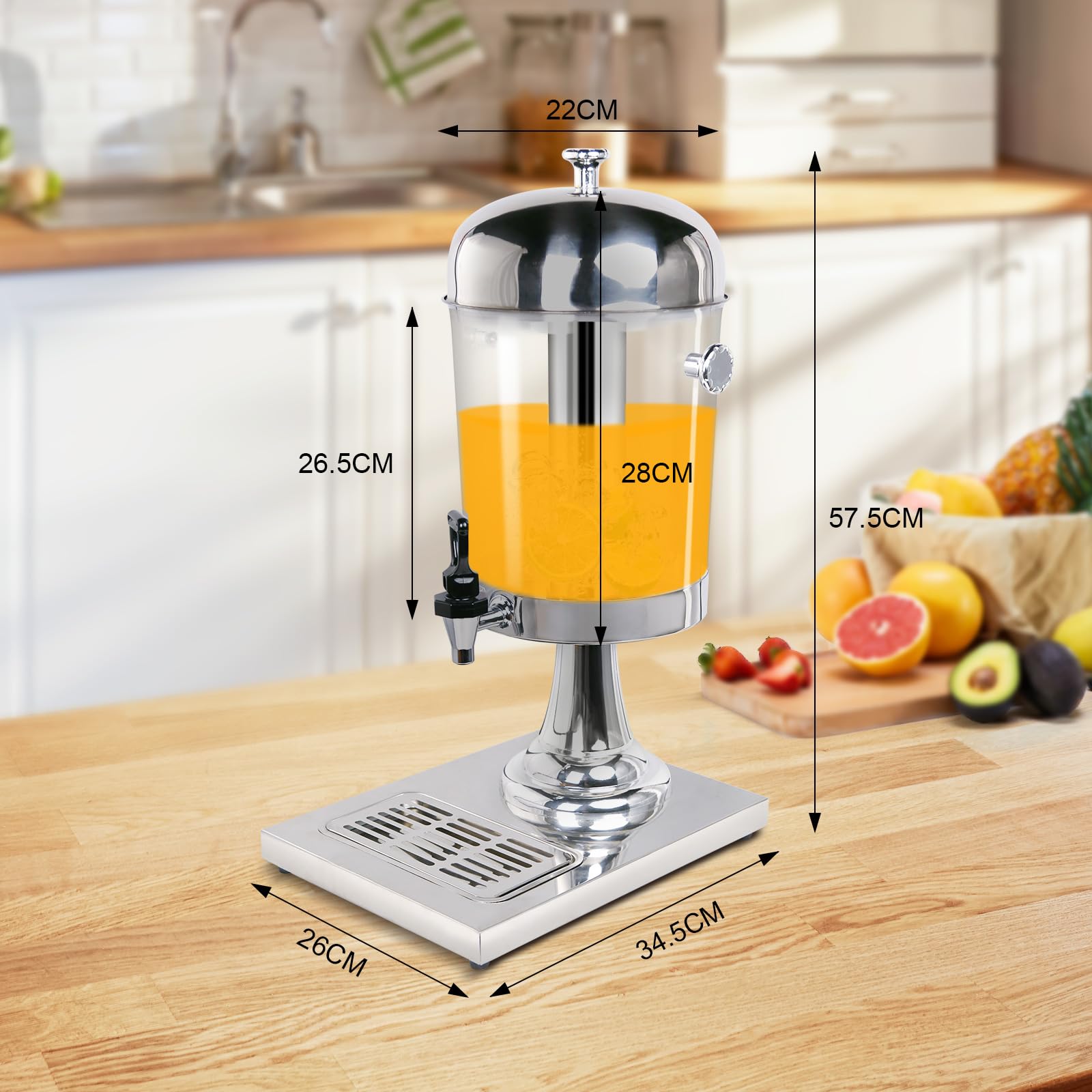 Distributore di succo 2 x 8 L dispenser per bevande con rubinetto e camera di ghiaccio, distributore di bevande commerciali per bevande calde/fredde per tè, limonata, caffè, cocktail