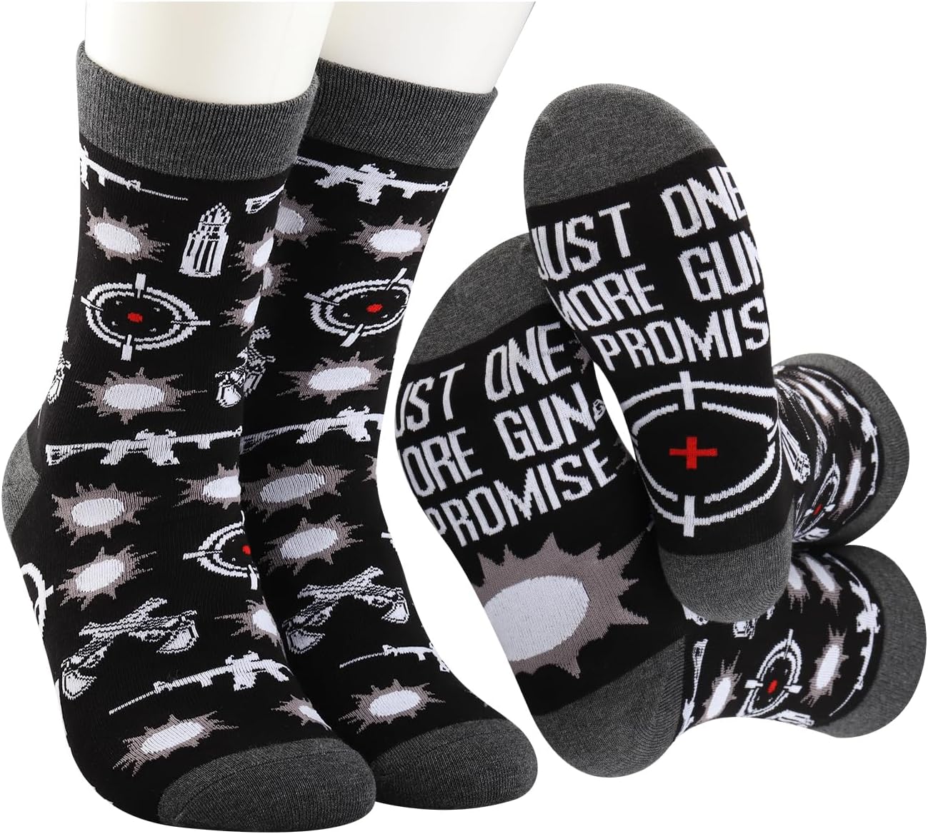 MBMSO Gun Lovers 2 Pairs Just One More Gun I Promise Socks USA Loyal Funny Man Graphic Gift for Dad Husband (US, Numeric, 10.5, 11, Regular, Gun Socks)