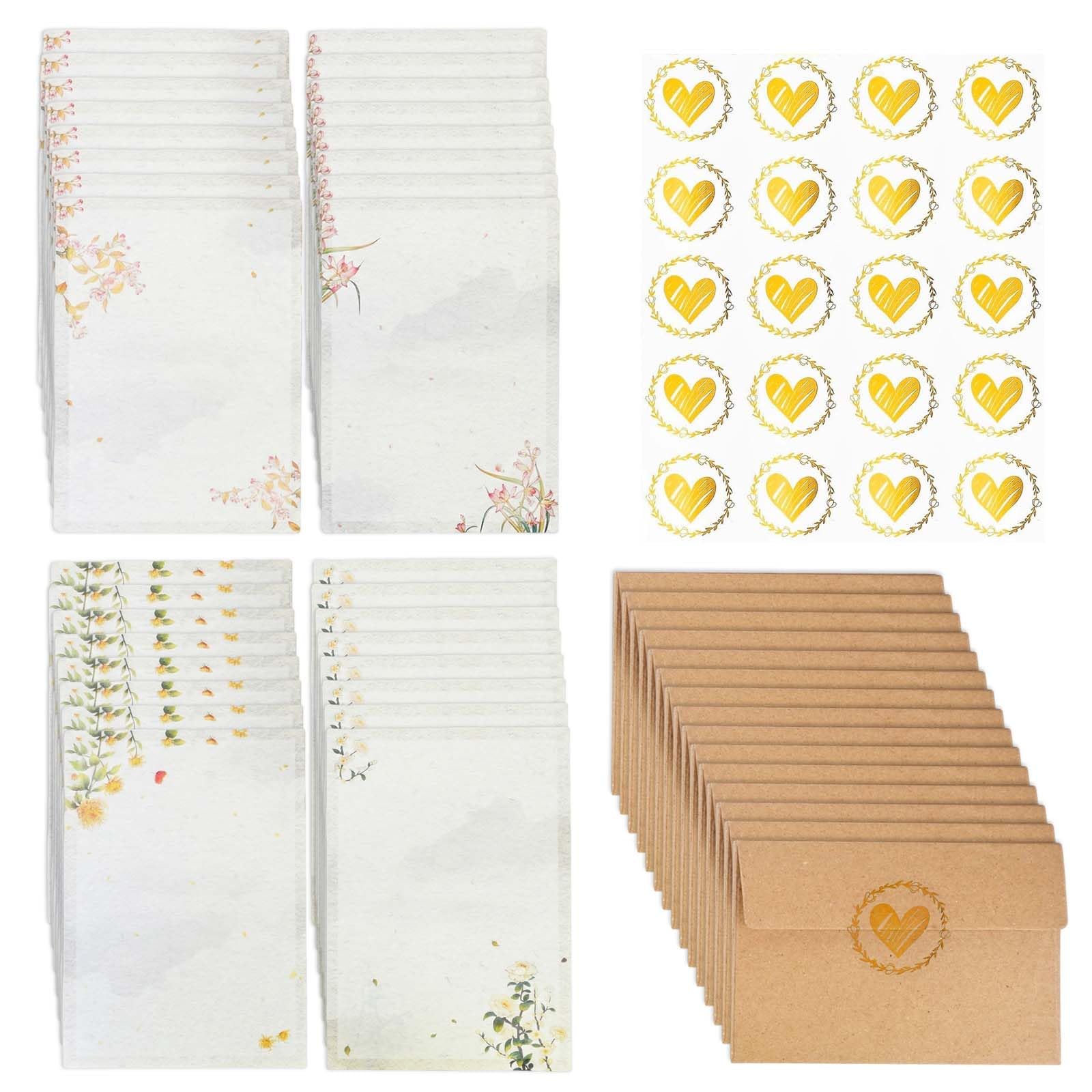 Writing Paper and Envelopes Set - 32 Sheets & 16 Self-Sealing Envelopes, Premium Floral Stationery Set for Letters, Vintage Letter Writing Set, Printer Friendly Letter Paper for Pen Pals, Invitations