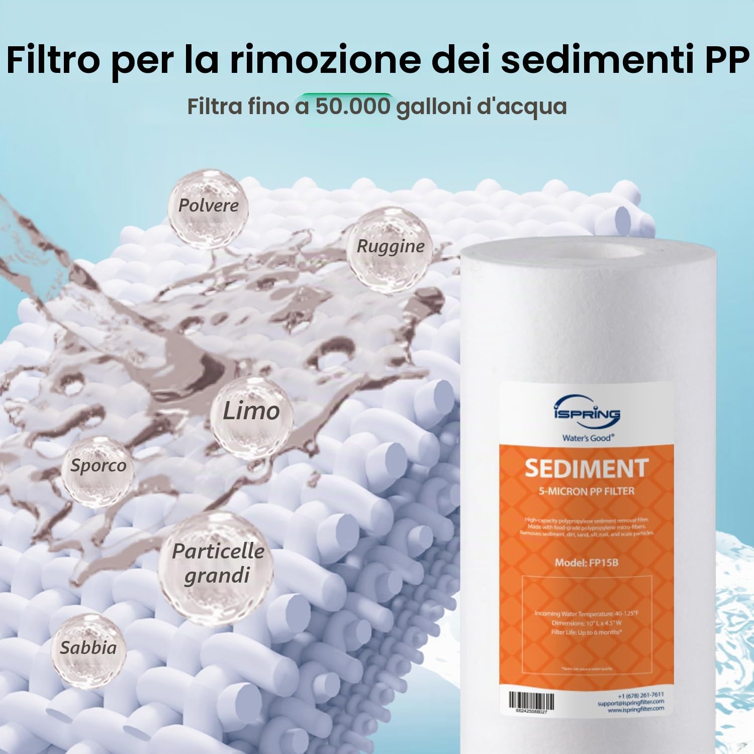 iSpring F2WGB21B 4,5 x 10 Pollici Filtro dell'acqua per Tutta la Casa ad Alta Capacità CTO Carbon Block e Set di Cartucce di Sostituzione del Filtro dell'acqua per Sedimenti per WGB21B