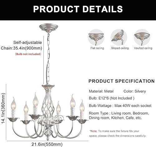 Miniatura 31 de Jaycomey Candelabro de vela de granja para comedor, 6 luces rústicas industriales, lámpara colgante de techo, lámpara colgante negra vintage
