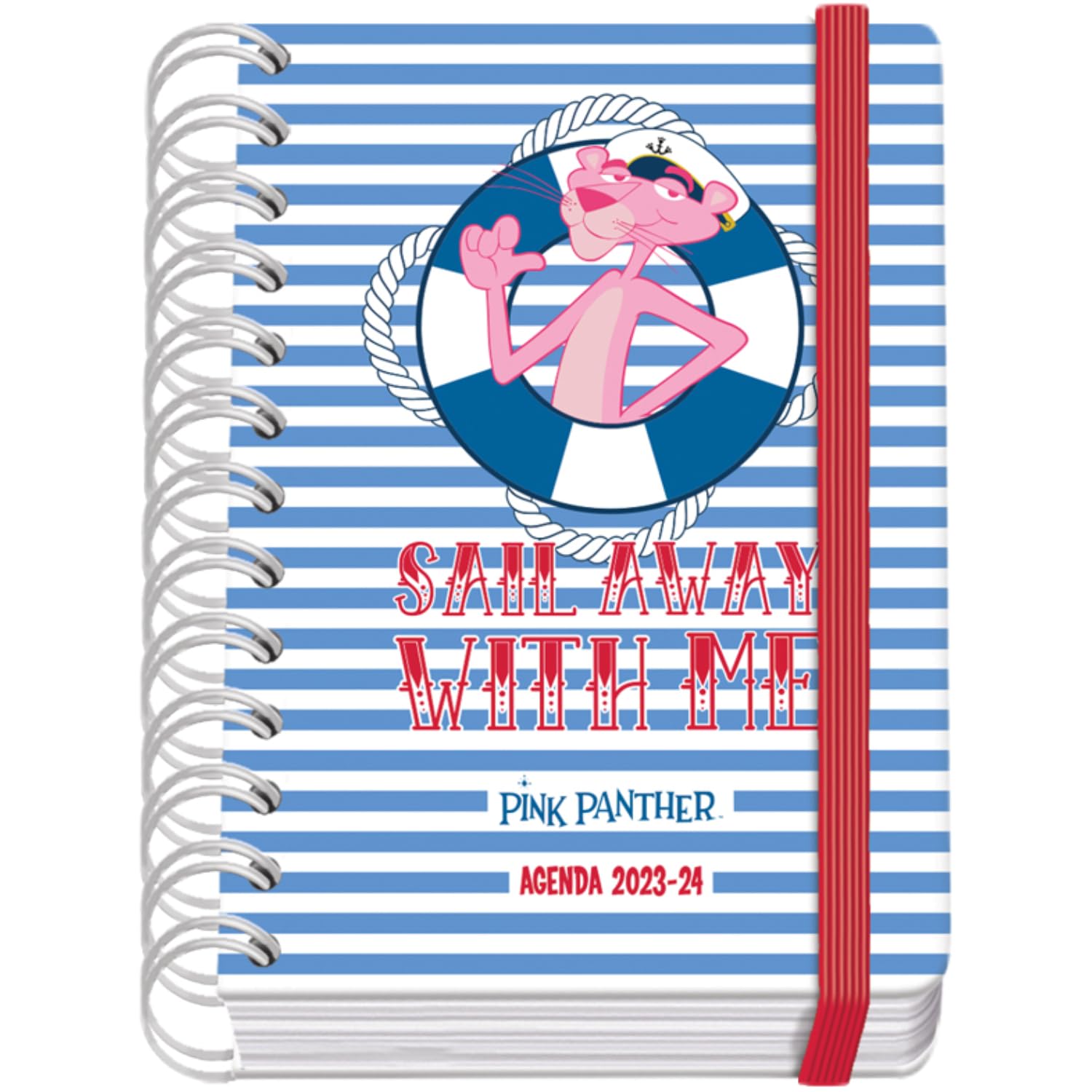 Dohe - Agenda Escolar 2024 2025 - Día por Página, Tamaño A6 (12x17 cm), Cierre Anillas y Goma, Español e Inglés, 4 Páginas de Pegatinas, Septiembre a Junio, Material Escolar - Pink Panther Sailing