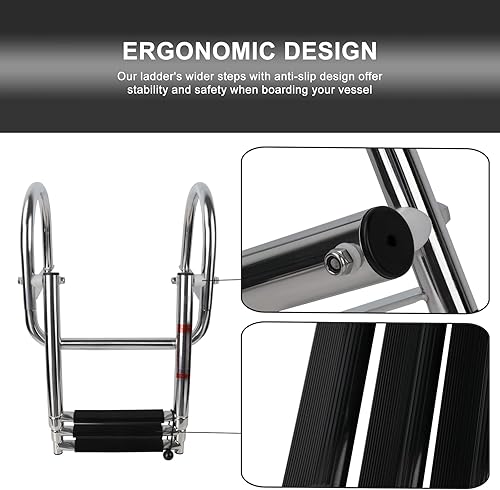 Miniatura 4 de Escalera de barco pontón de 3 escalones, escaleras de pontón para botes pontón, escaleras interiores de entrada trasera de acero inoxidable sobre
