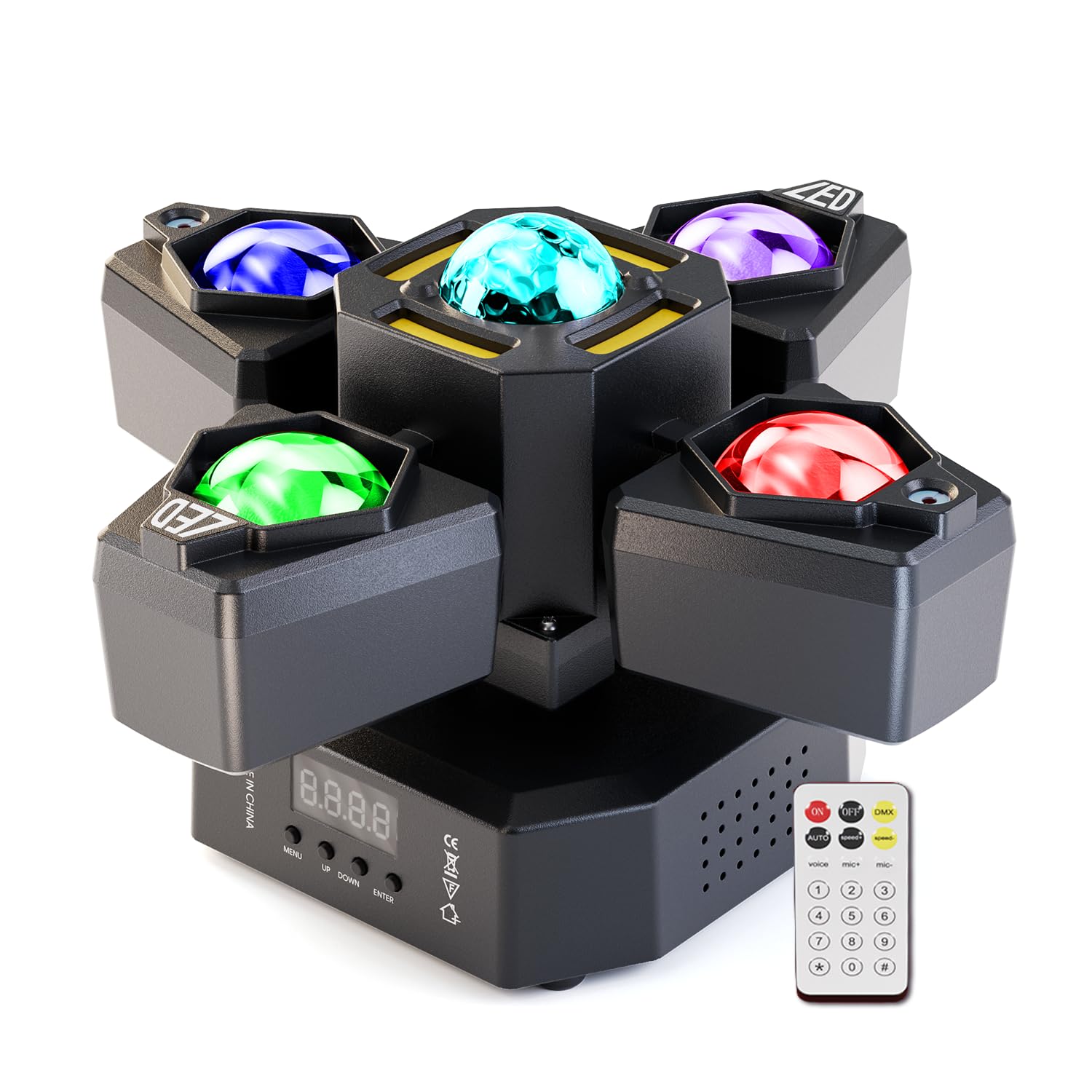 1 PCS 120W Teste Mobili Luce DJ Luci da Discoteca,LED RGBW DMX512 4 IN 1 Canali Stage Light,4 Bracci Palco Luce di Scena con Telecomando,Effetti Stroboscopio per DJ Bar Festa Club Matrimonio Palco