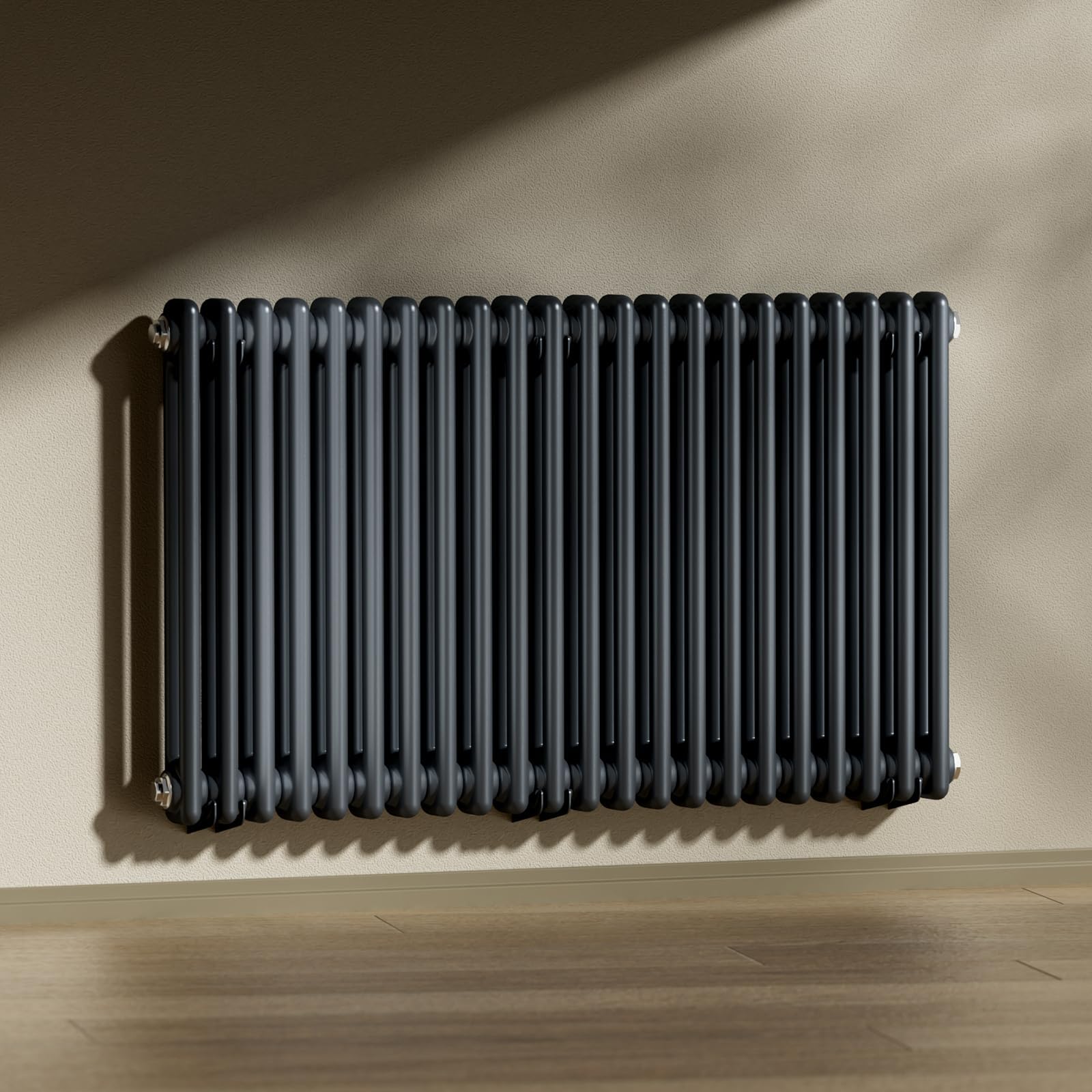 Heilmetz Anthracite Radiators Horizontal Double, 600x1010mm Column Radiator Central Heating Radiator Traditional Cast Iron Style 2 Column Radiators