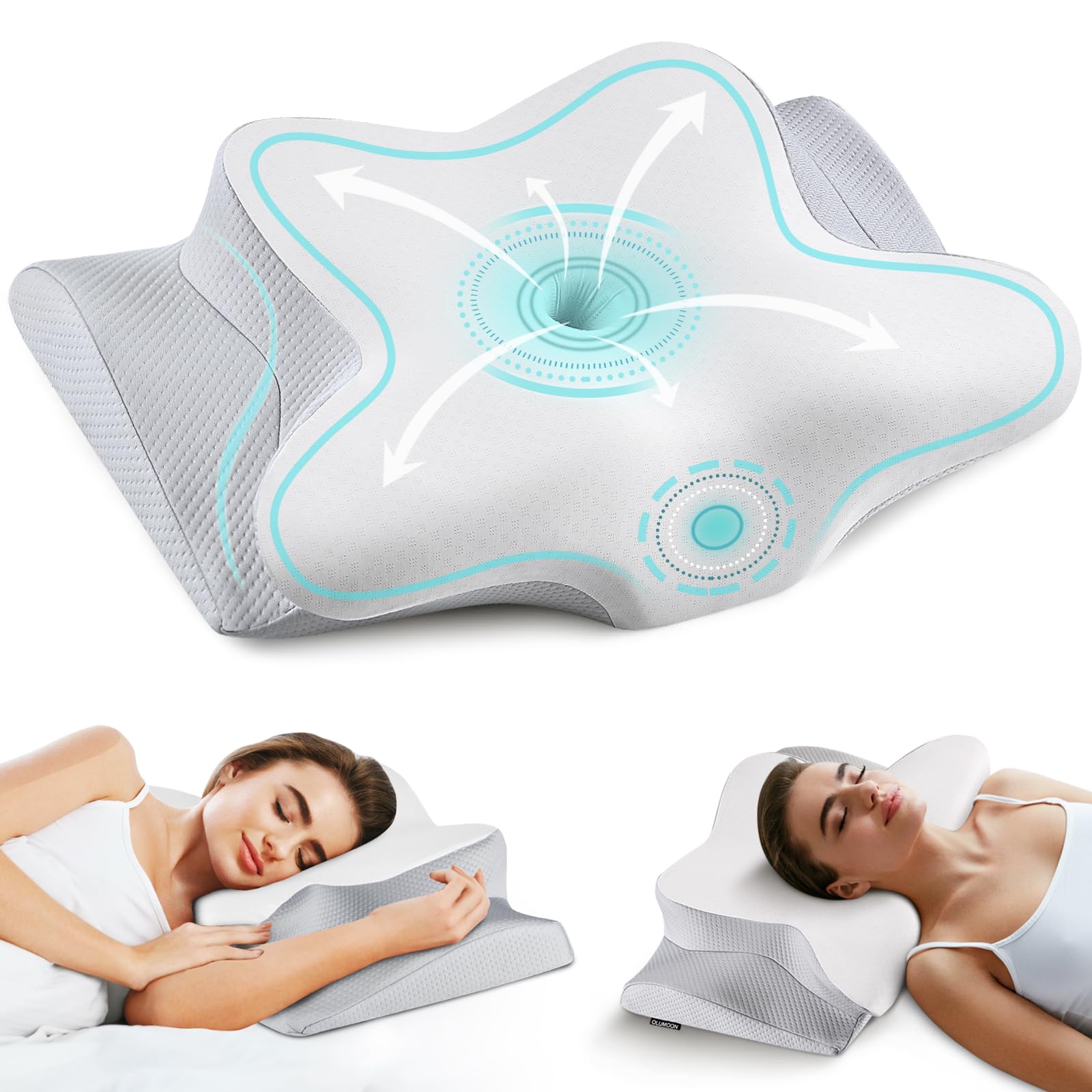 Tujami Cuscino Cervicale Ortopedico A Farfalla In Memory Foam Q-Max - Ergonomico Per Collo E Spalle, Rinfrescante, Certificato, Altezza Regolabile