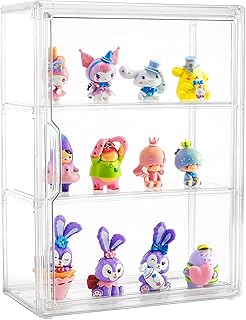 Acrylic Display Case for Collectibles 3 Tier Figure Display Case with 2 Movable Plates Clear Display Cases for Figures with Magnetic Door Tall Display Box, 1 Pack