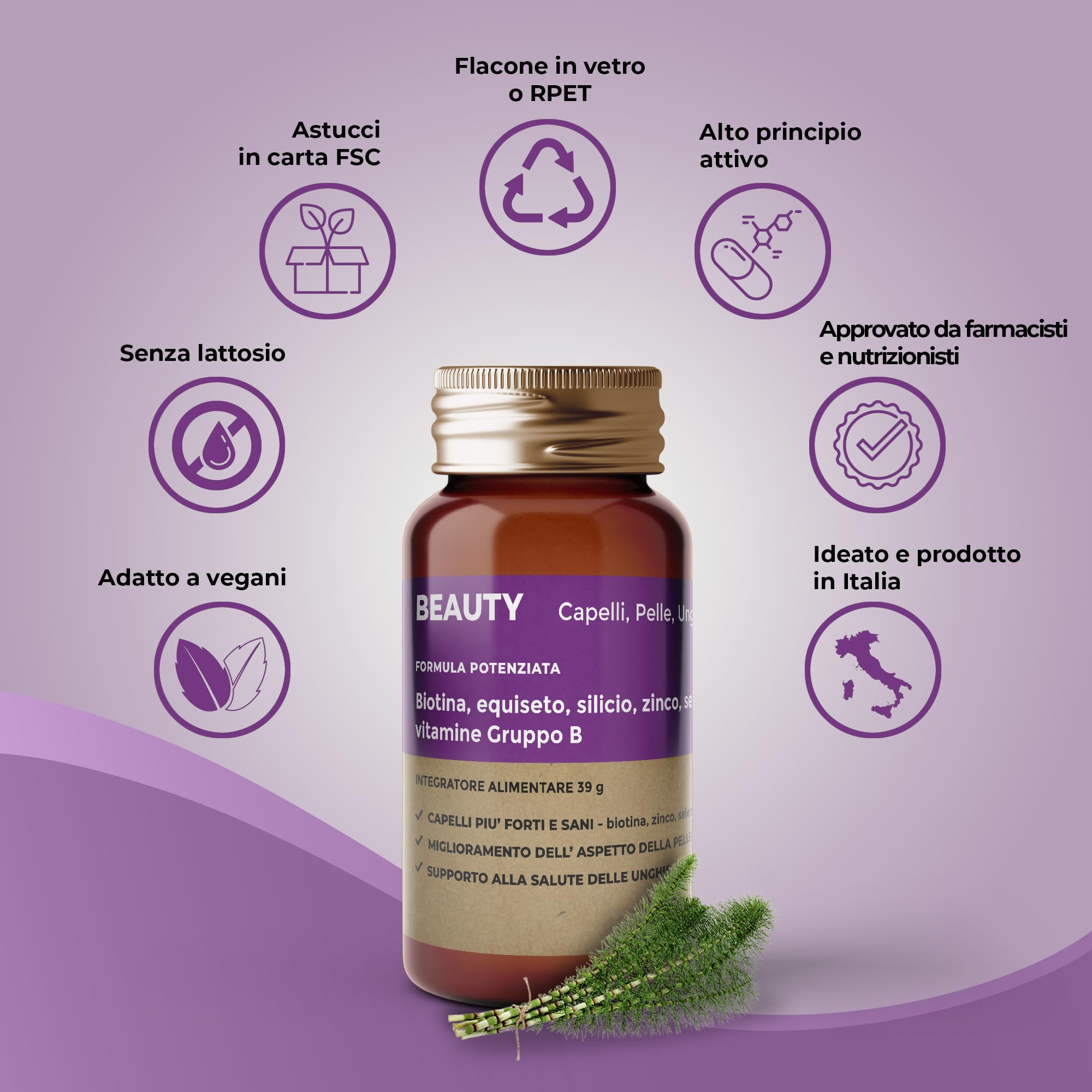 JEA BEAUTY - Integratori Per Capelli, Pelle e Unghie con Biotina Silicio Selenio Zinco Equiseto Vitamina B, Per Crescita e Anticaduta Capelli Uomo e Donna, Vegano - 120 Capsule Alto Dosaggio (4 Mesi)