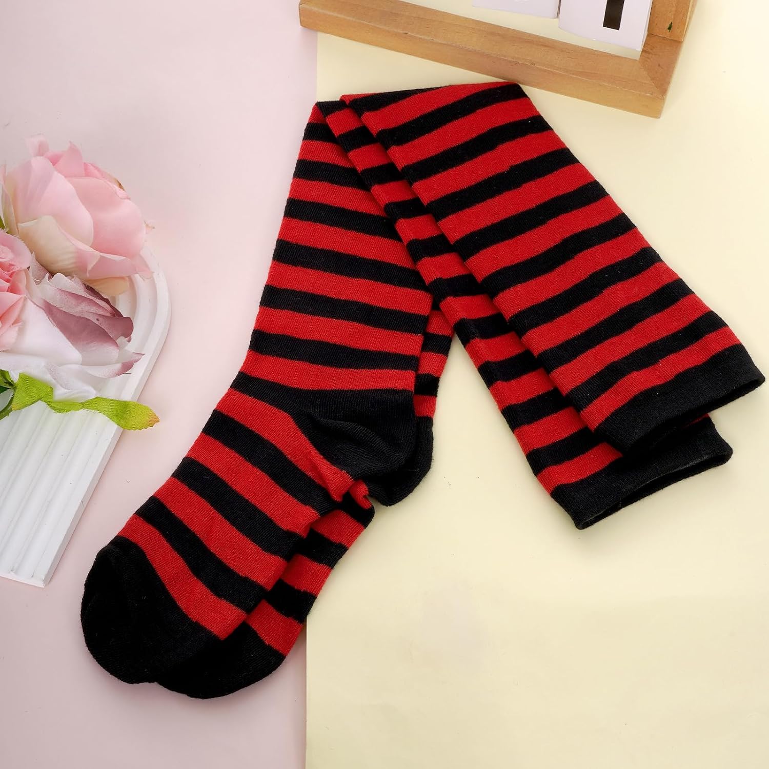 Over the Knee Striped Socks, Thigh High Costume Socks Leg Warmers for Women