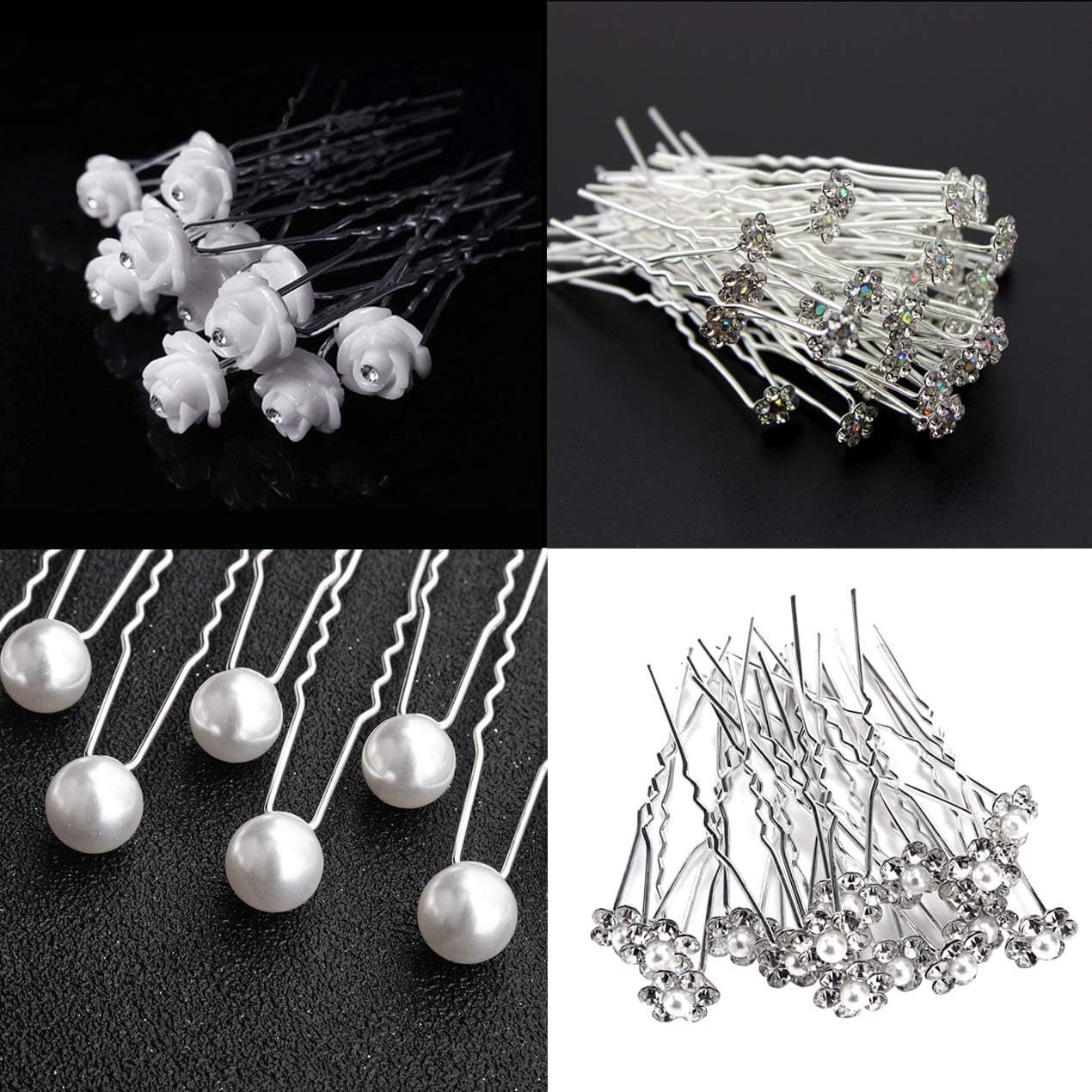ZOCONE 51 Pcs Wedding Hairpins & Clips, Crystal Pearl Bridal Hairpins with Rhinestone & Flower Designs, Silver - Image 5