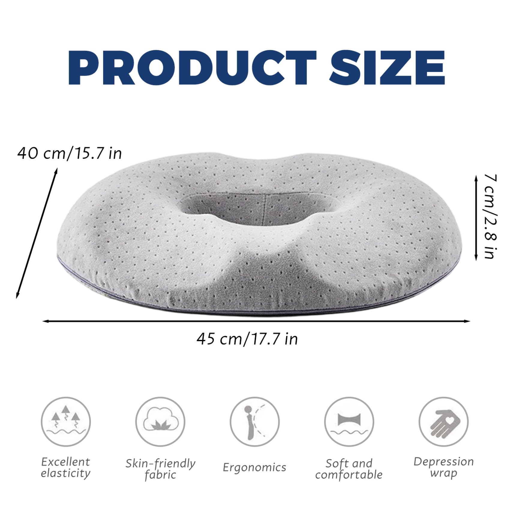 Cuscino a ciambella per emorroidi, cuscini per emorroidi a rimbalzo lento in memory foam per seduta antiscivolo e ispessito con foro di scarico della pressione e design inclinato Grigio