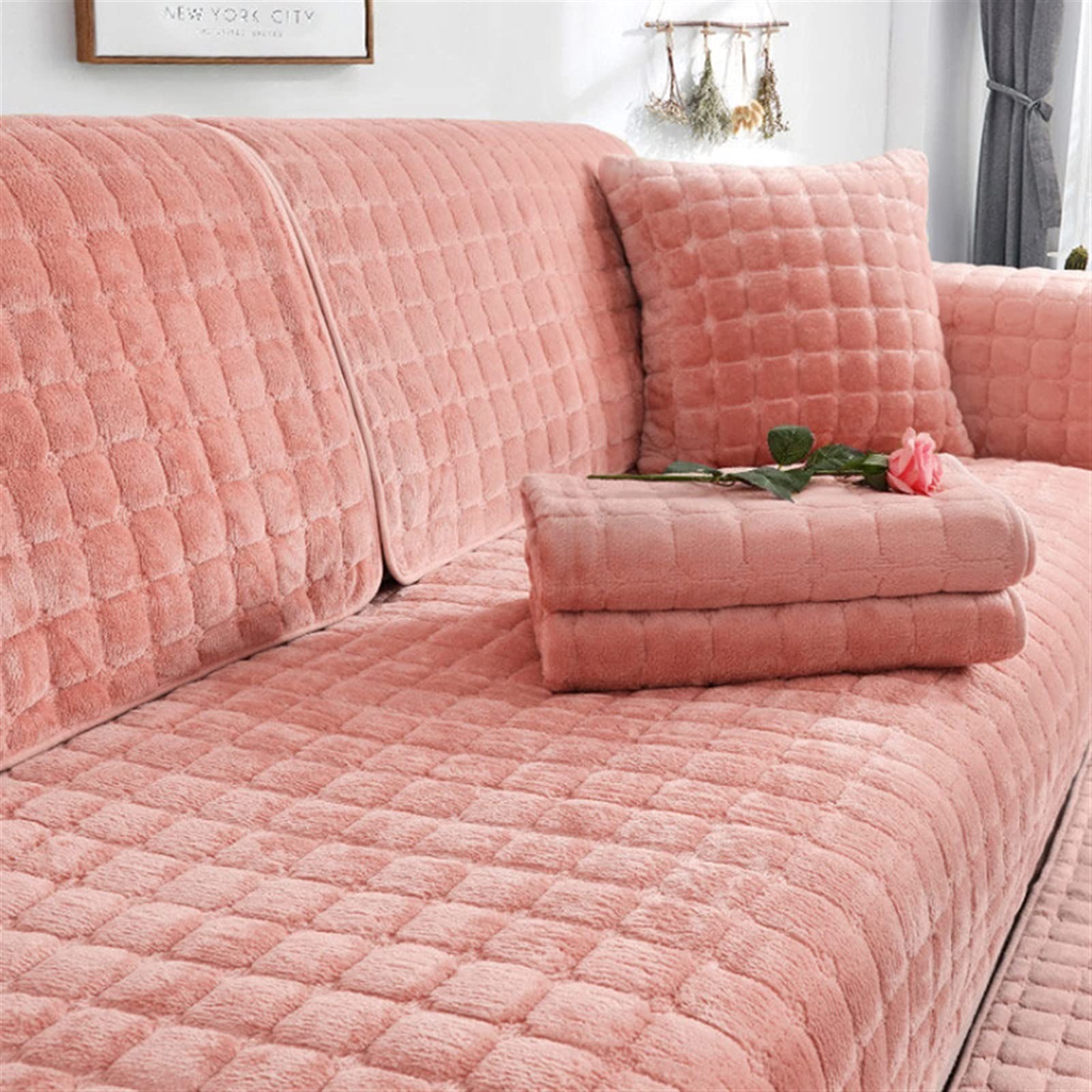 Couverture de canapé anti-tache en peluche velours pour protéger un grand canapé d'angle