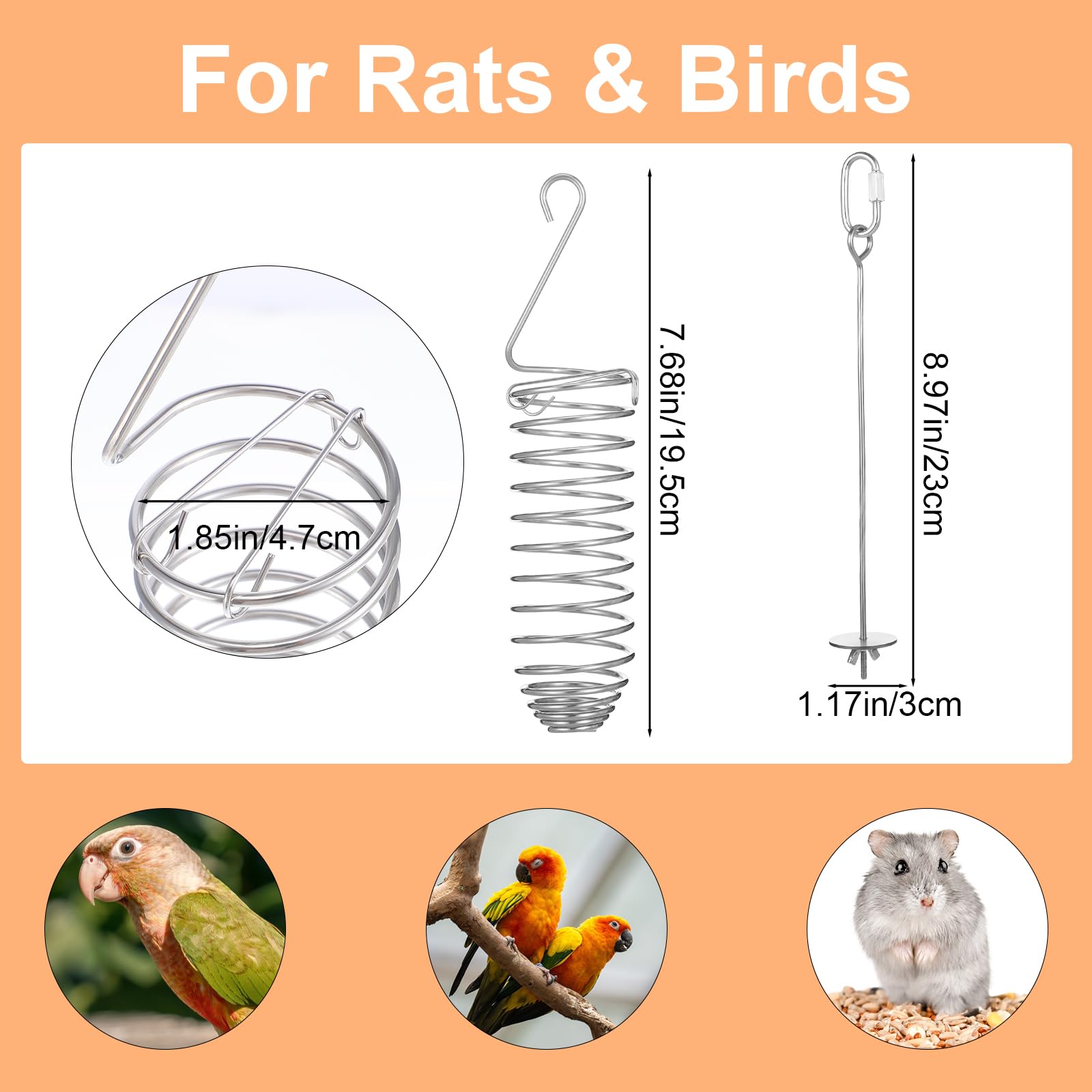 Rat Enrichment Toys Stainless Steel Bird Food Holder Fruit Vegetable Holder Vegetable Skewer Foraging Hanging Feed Tool Slow Feeder Parakeet for Hamster Rodents Bird Parrots 2Pcs - image 2