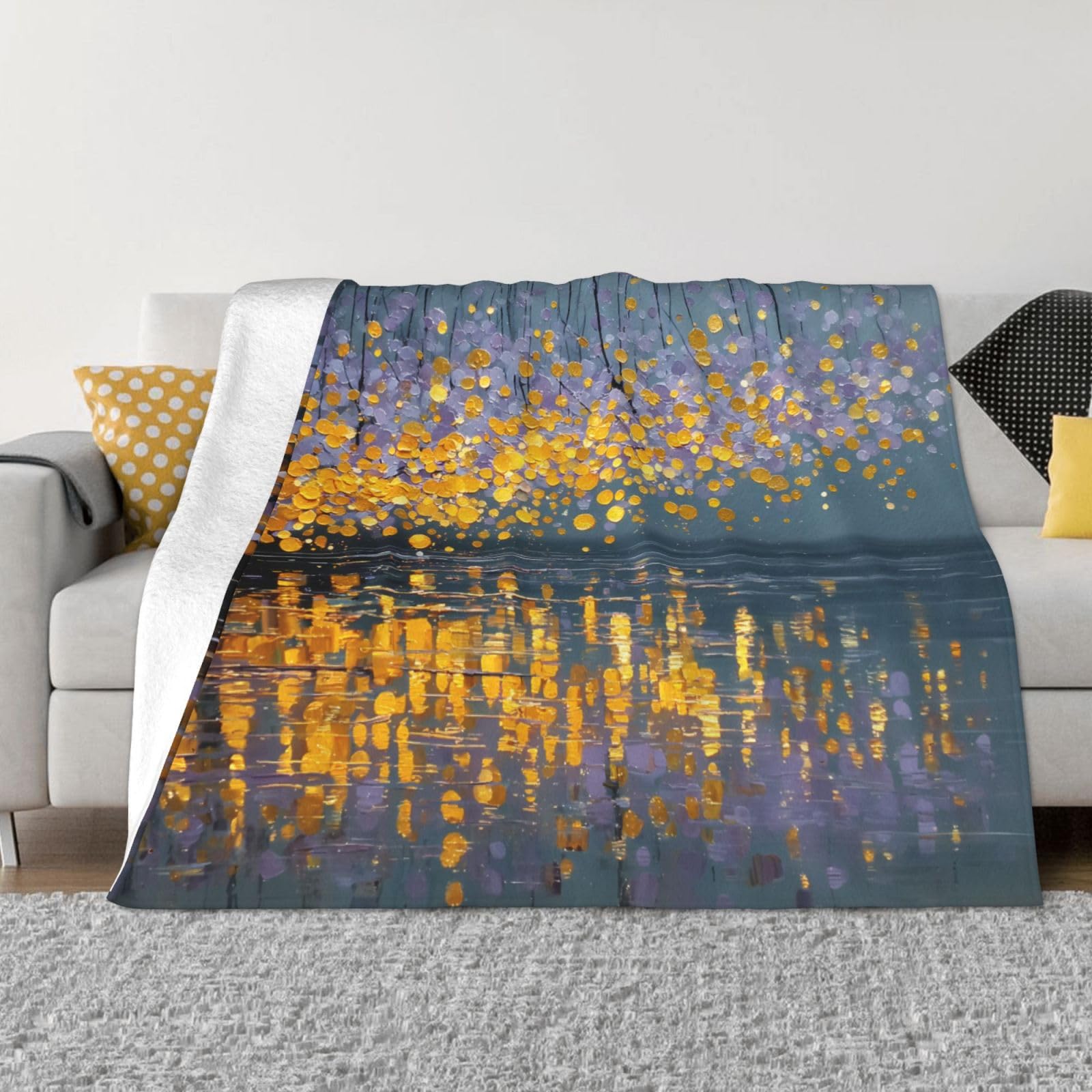 Manta de viaje portátil de 80 x 60 pulgadas, suave, resistente a las arrugas, plegable, exquisita impresión de reflejos de agua