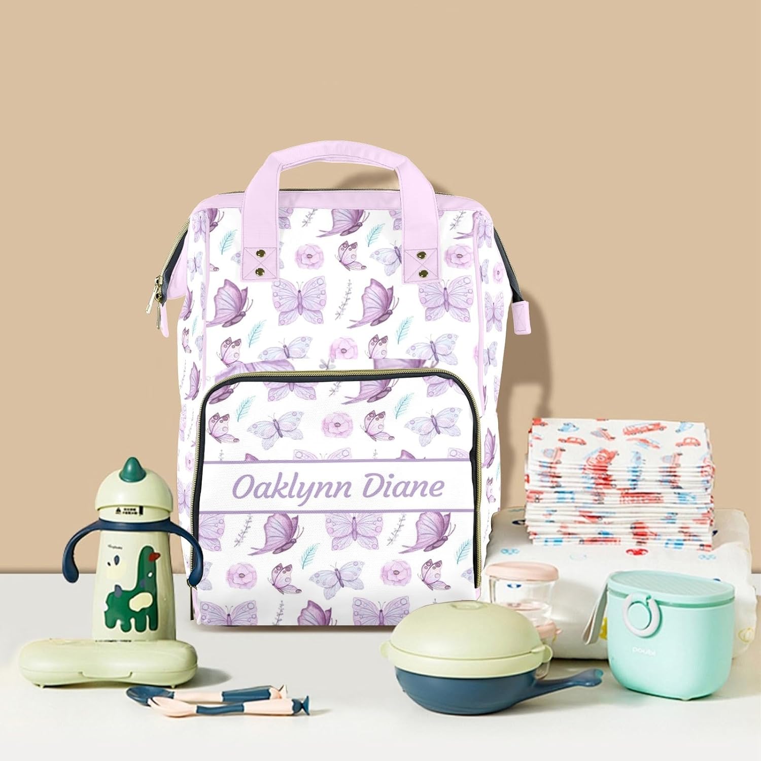 Custom Diaper Bag for Baby Girl Customized Butterfly Purple Baby Bag Personalized Nursing Bags with Name Custom Name Mommy Daypack Bag Tote Bag Gifts