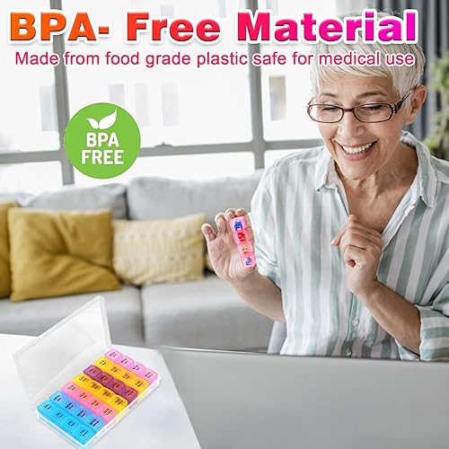 Miniatura 3 de Jasilon Organizador de pastillas 4 veces al día, organizador semanal de píldoras, pastillero de viaje, organizador de medicamentos de 7 días,