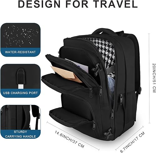 Miniatura 5 de Mochila de viaje grande, mochila de mano para aviones, mochila para laptop de 17 pulgadas para hombres, mochila impermeable expandible de 45 L,