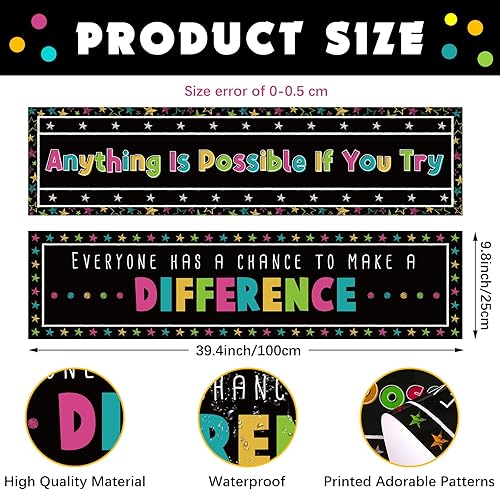 Miniatura 2 de Preboun Juego de 2 pancartas motivacionales para el aula con brillo de pizarra para profesores y estudiantes