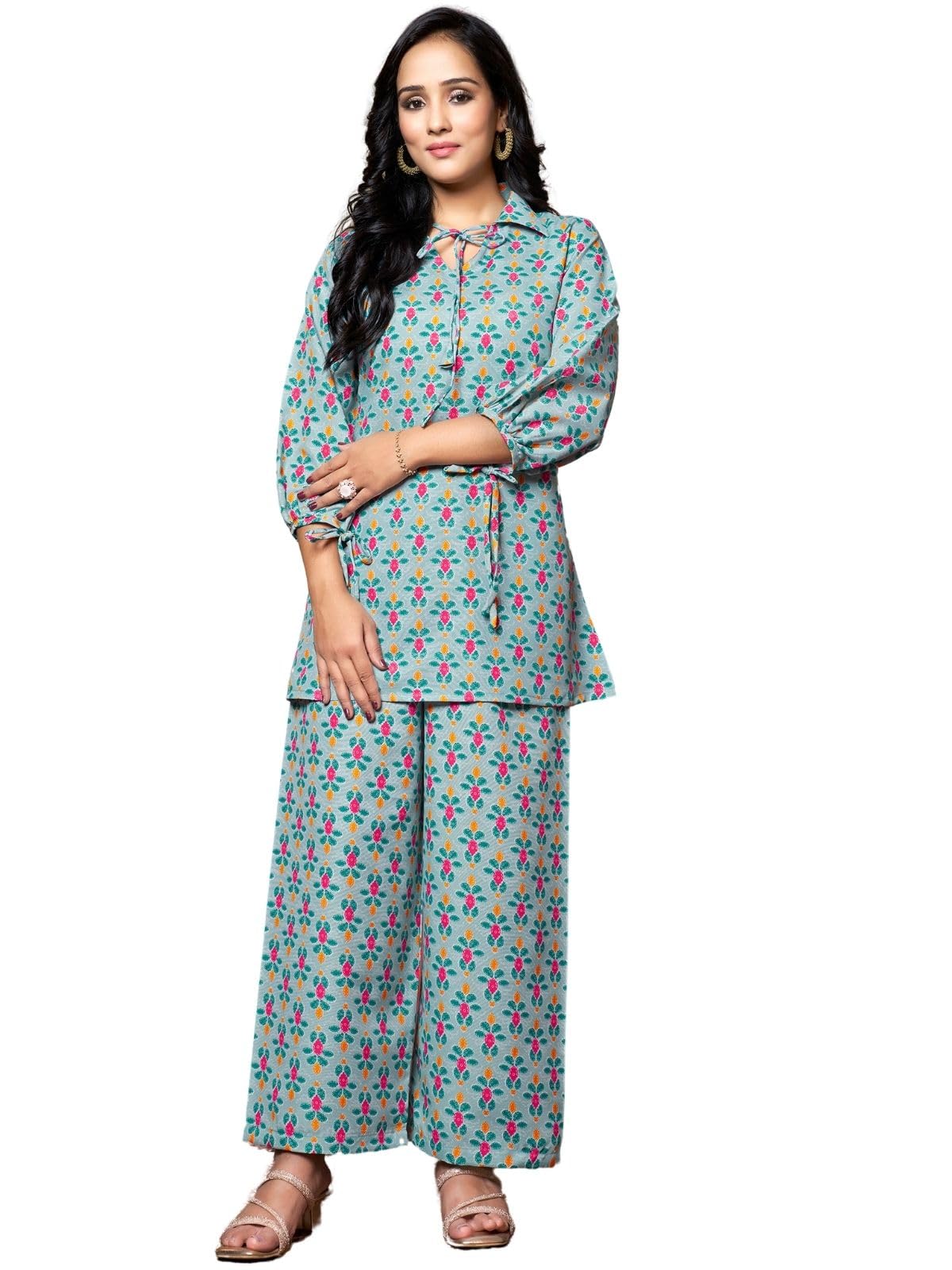 Women's Co-Ord Set | Cotton Blend Loungewear Set | Night Dresses for Women | Sleepwear Set | Night Suit Top and Pajama Set | Casual Nightdress | Women's Nightwear (Medium, Blue)