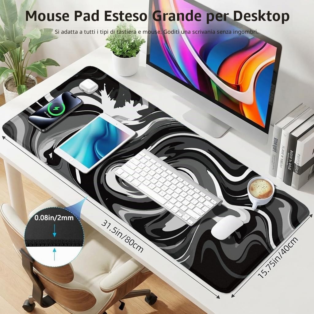 Rcege Grande tappetino per mouse per scrivania, tappetino per mouse da gioco con base antiscivolo bordi cuciti, tappetino da scrivania per tastiera e mouse