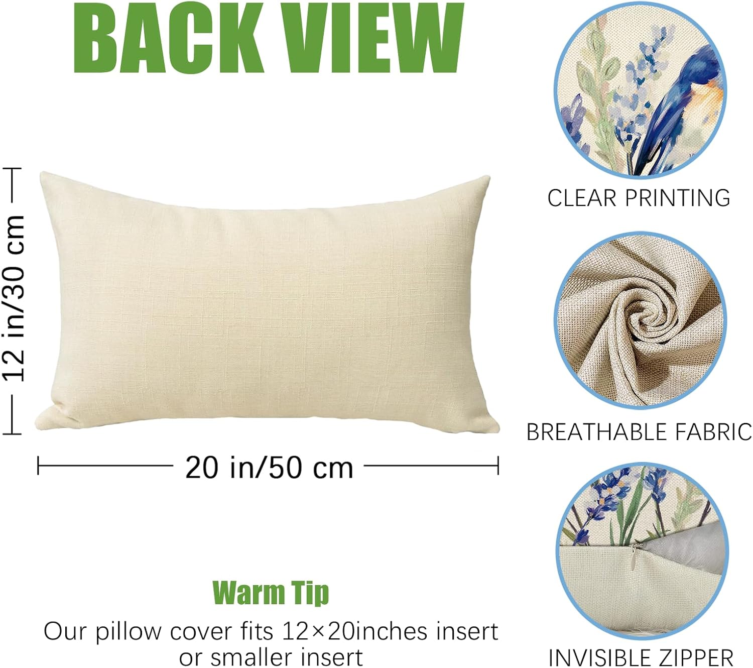 Fahrendom Spring Summer Bluebirds Lumbar Decorative Rectangle Pillow Cover 12 x 20, Watercolor Lavender Flower Porch Patio Outdoor Pillowcase, Floral Seasonal Sofa Couch Cushion Case Home Decor - Image 2