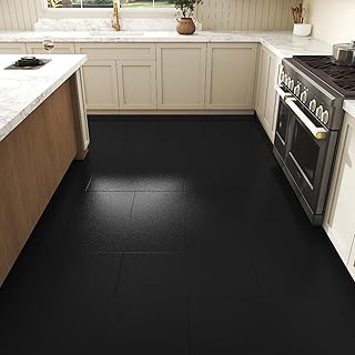 Black Peel and Stick Floor Tile Bathroom Self Adhesive Vinyl Flooring Roll Removable Dark Floor Tiles Peel and Stick Waterproof Linoleum Flooring for Kitchen Bedroom Camper 24" x 12" 4 PCS