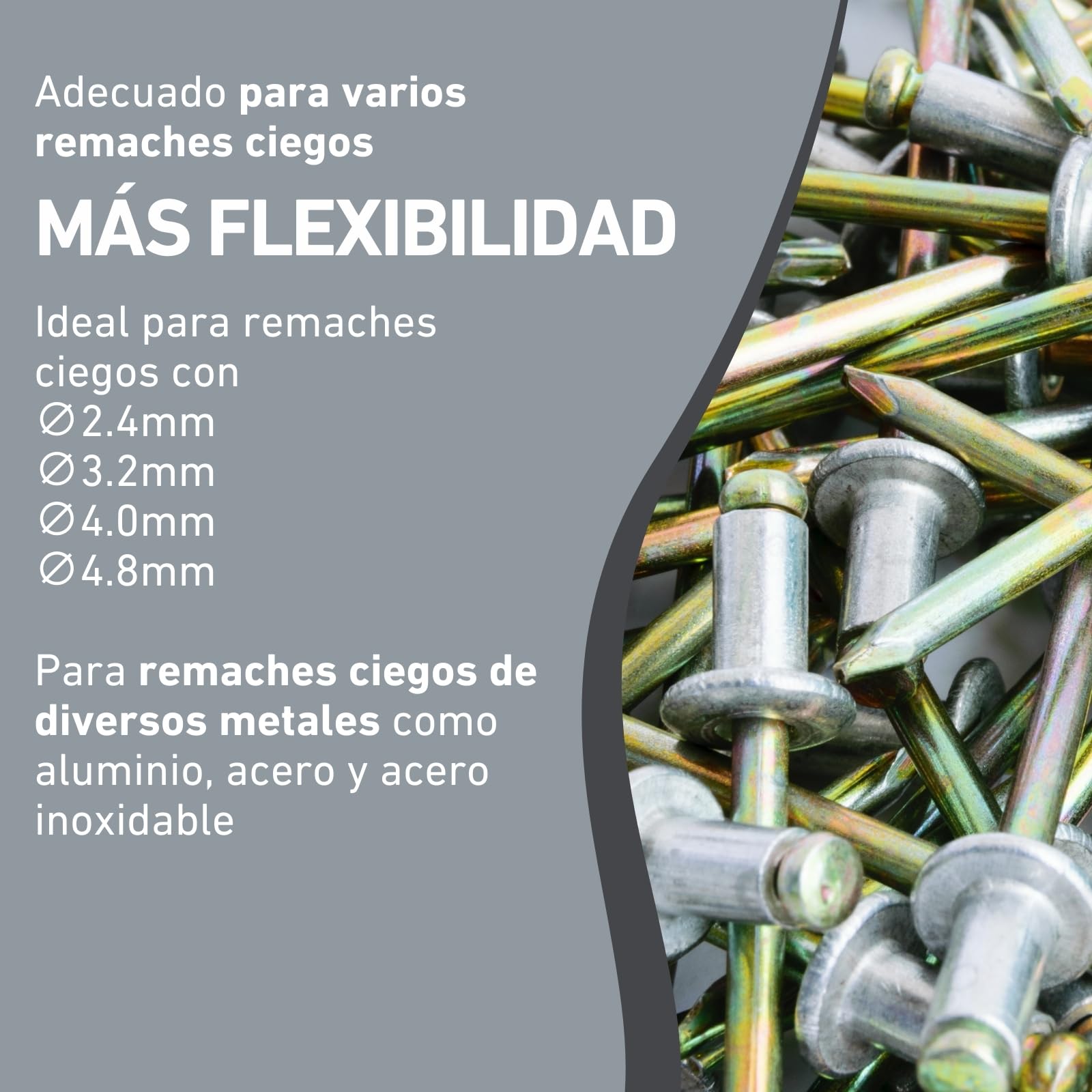 Accesorio para Remachadora para Taladro y Atornillador | Herramienta de Remachado para Aluminio, Acero y Acero Inoxidable | Adaptador para Remaches de 2,4-4,8 mm | Pistola de Remaches Adaptador