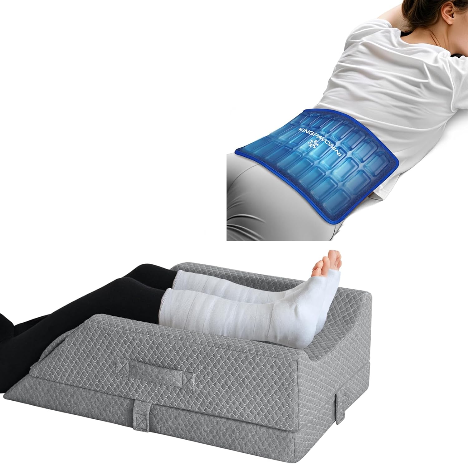 KingPavonini Large Ice Packs for Injuries and Adjustable Leg Elevation Pillow