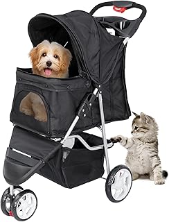 ZENY Foldable Pet Stroller, Cat/Dog Stroller with 3 Wheel, Pet Strolling Cart, Dog Travel Carrier with Storage Basket + Cu...