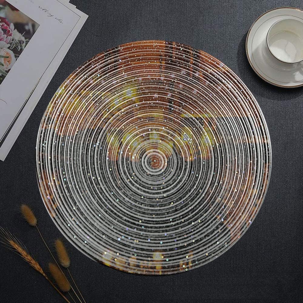 Round Glass Mirror Placemats Set of 6, Washable Round