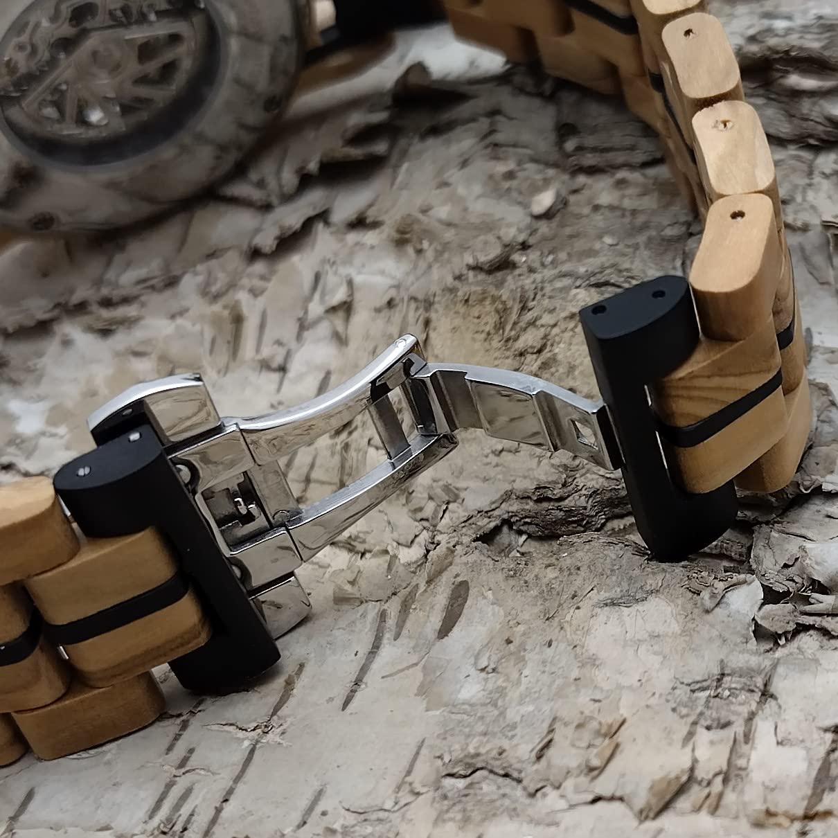 Holzwerk Germany Handgefertigte Automatik Herren-Uhr Öko Natur Holz-Uhr Holz Armband-Uhr Braun Blau Silber Analog