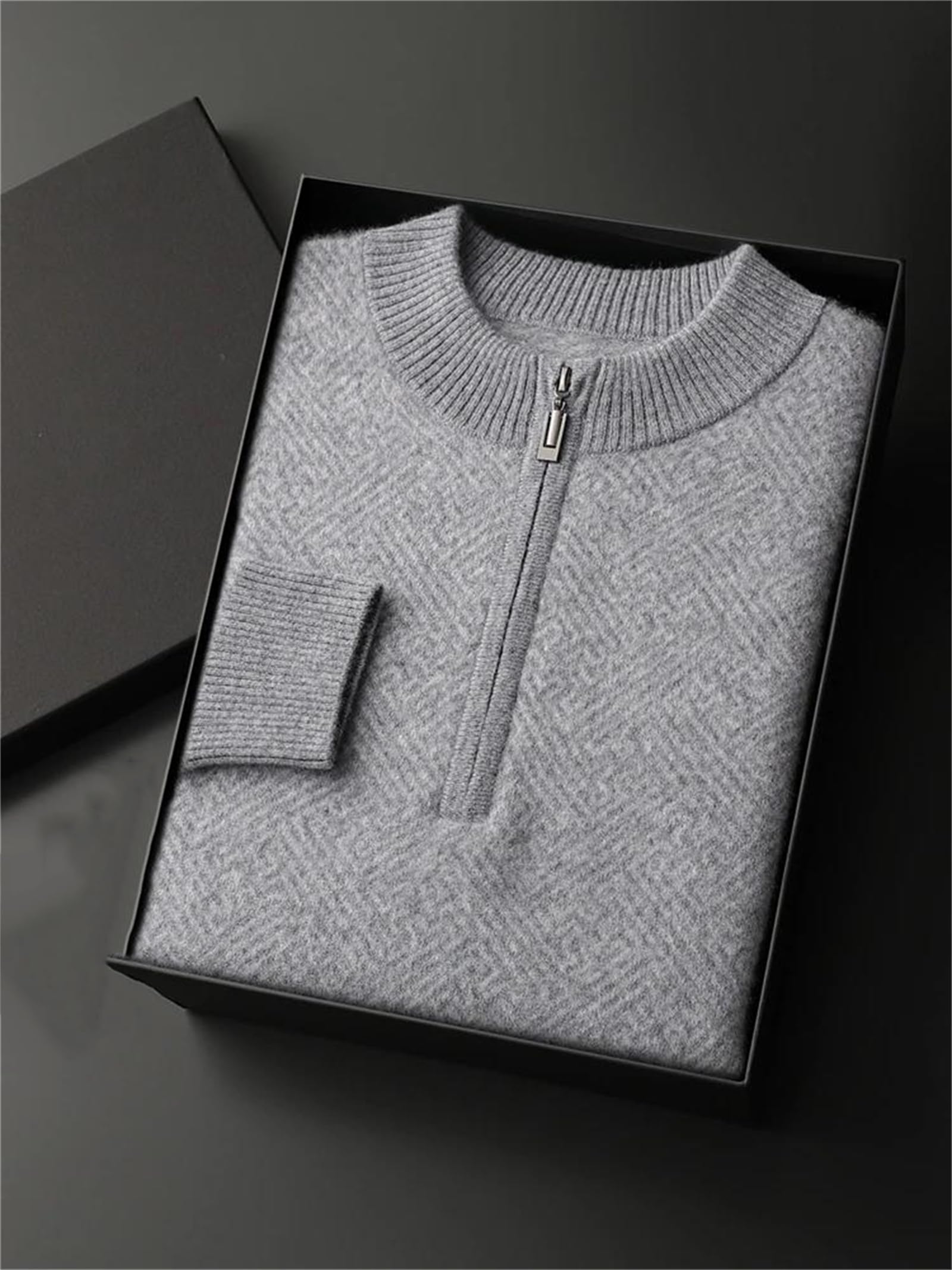 Herren Kaschmir-Pullover mit Stehkragen, halber Reißverschluss, langärmelig, Winter, dick, lässig, Kaschmir-Strickwaren