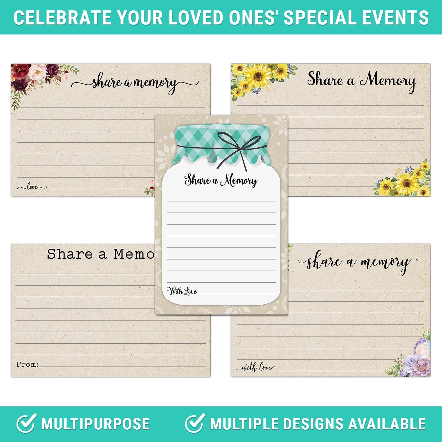 321Done Share a Memory Cards for Celebration of Life, 4x6, Set of 50, Tan