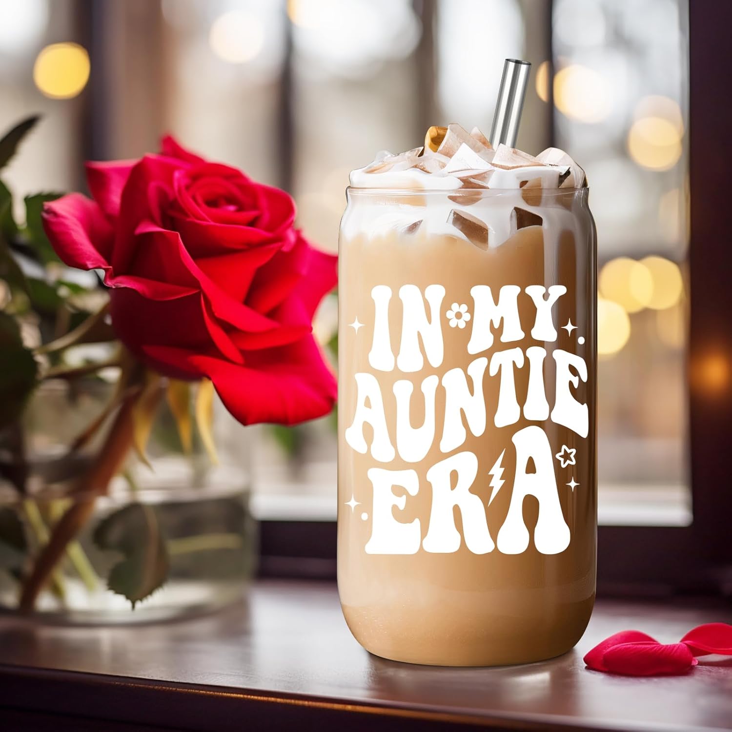 Fairy's Gift Aunt Era Cup Tumbler, Cute 16 oz Iced Coffee Glass Cup w/Lid Straw, Aunt Gifts Ideas, Valentines Day, Birthday Presents for Best Auntie, New Aunty, Cool Auntie Gifts from Niece Nephew - Image 4