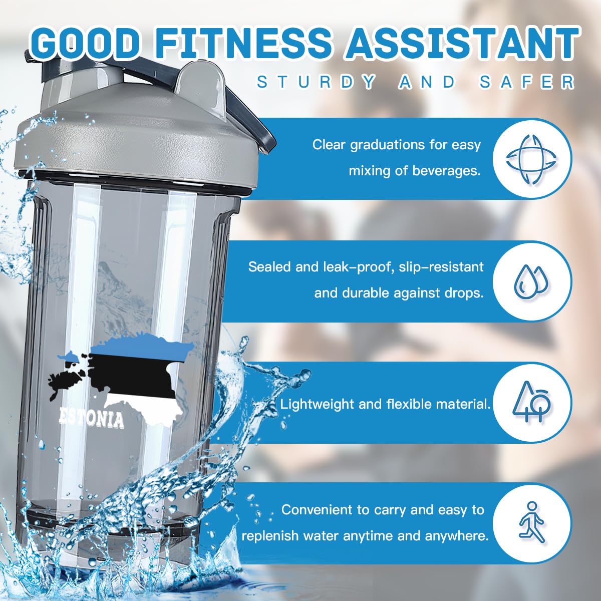 Estonians Map Flag 18 Ounce Shaker Cup,Fashion Theme Pattern Shaker Bottle Leak-proof Workout Shake Bottles 500ML/18 oz Perfect for Pre Workout