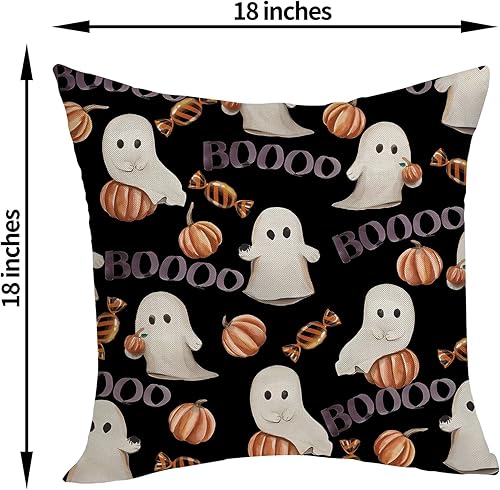 Miniatura 2 de Fundas de almohada de otoño de 18 x 18 pulgadas, paquete de 2 fundas de almohada decorativas de otoño con flores y rayas, funda de cojín decorativa