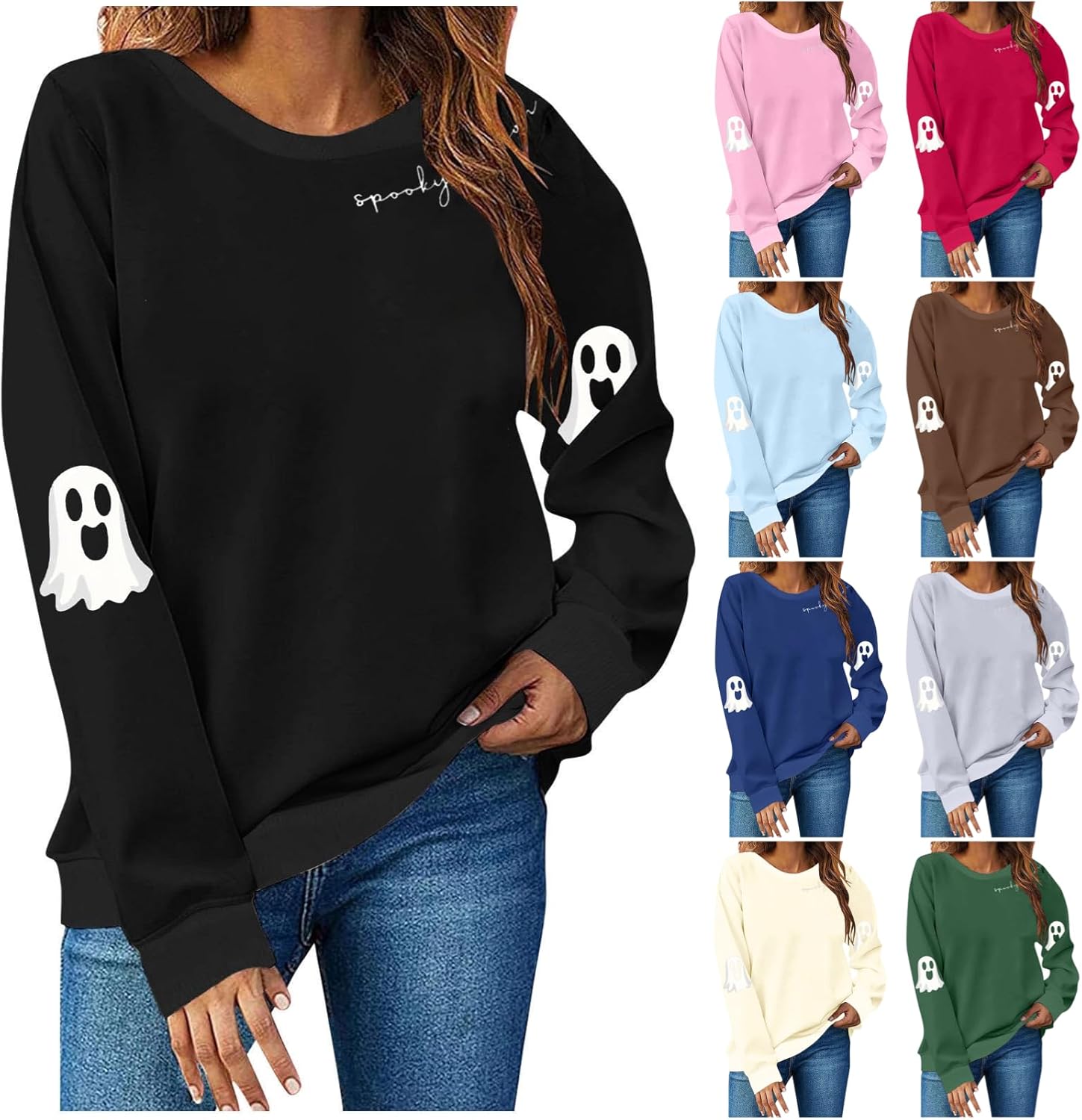 Sweatshirt for Women Halloween Graphic Sweatshirts Long Sleeve Crew Neck Pullover Fall Lightweight Cute Pullover 2025