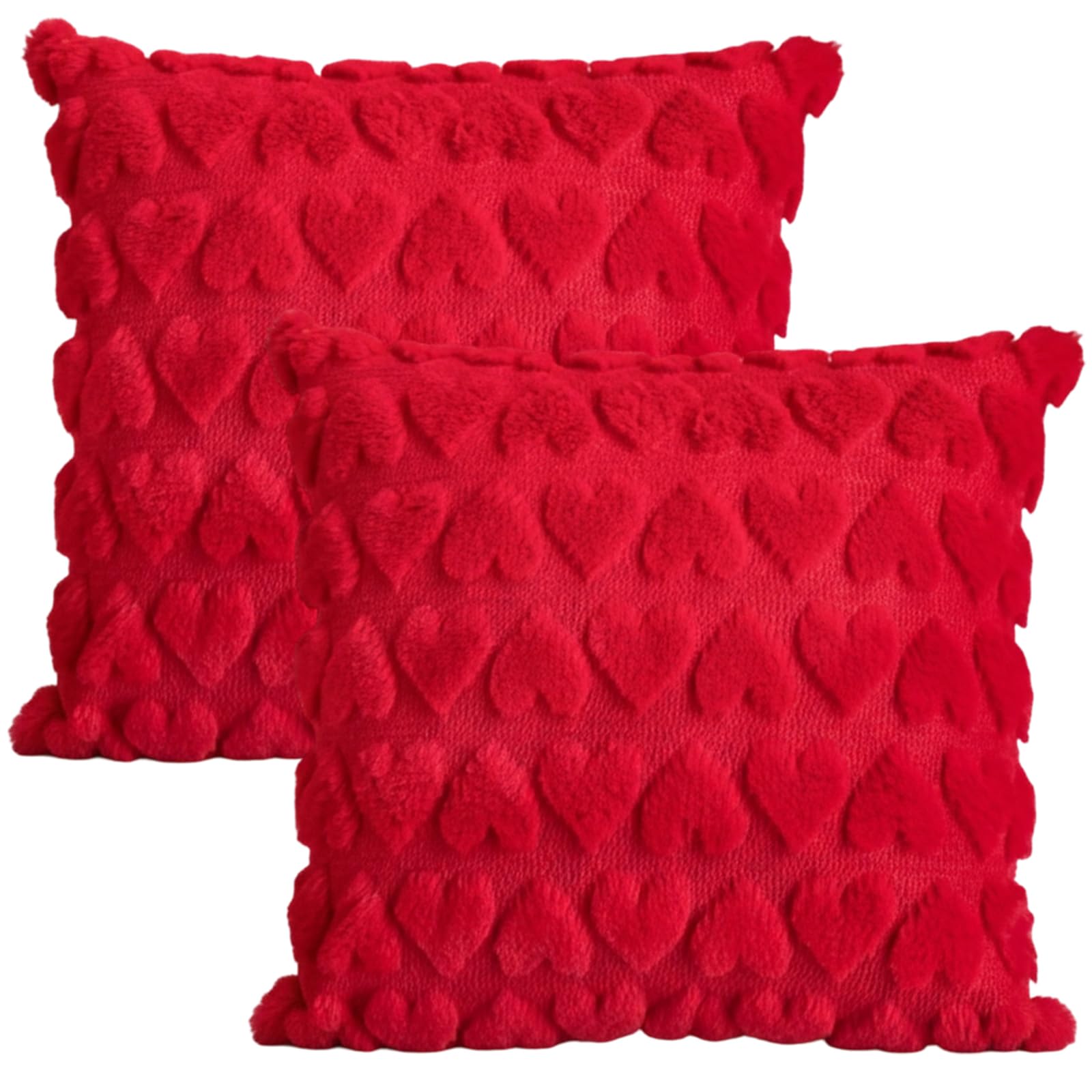 WonHey 2PCS Pink Cushions, 18 x 18 Inch Heart Throw Pillow, Blush Pink Cushion Covers for Sofa, Couch, Bedroom, Living Room, Office Decor (RED)