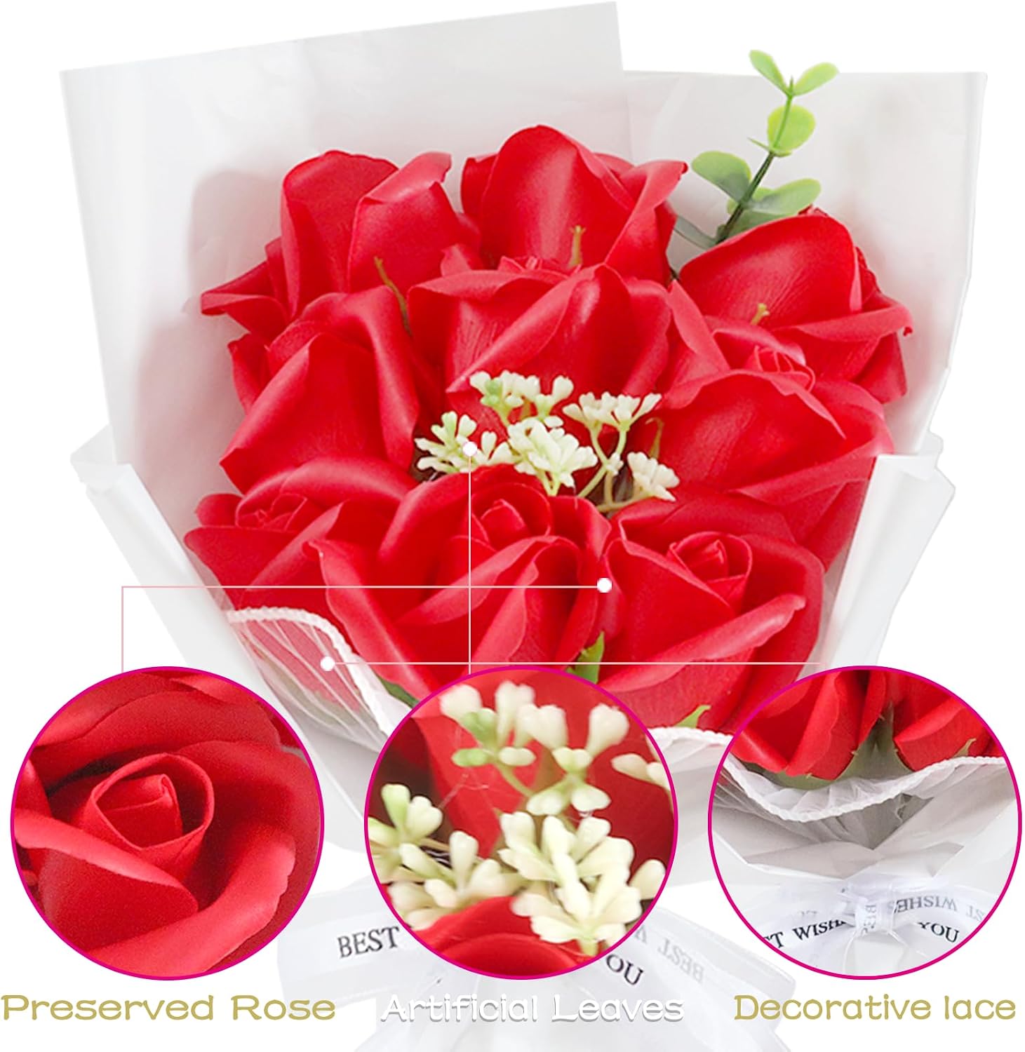 Preserved Flowers, Eternal Flower Roses Bouquet for Mom Grandma Wife Women Girlfriend on Mothers Day Gifts Anniversary Birthday Valentines for Her (Red)