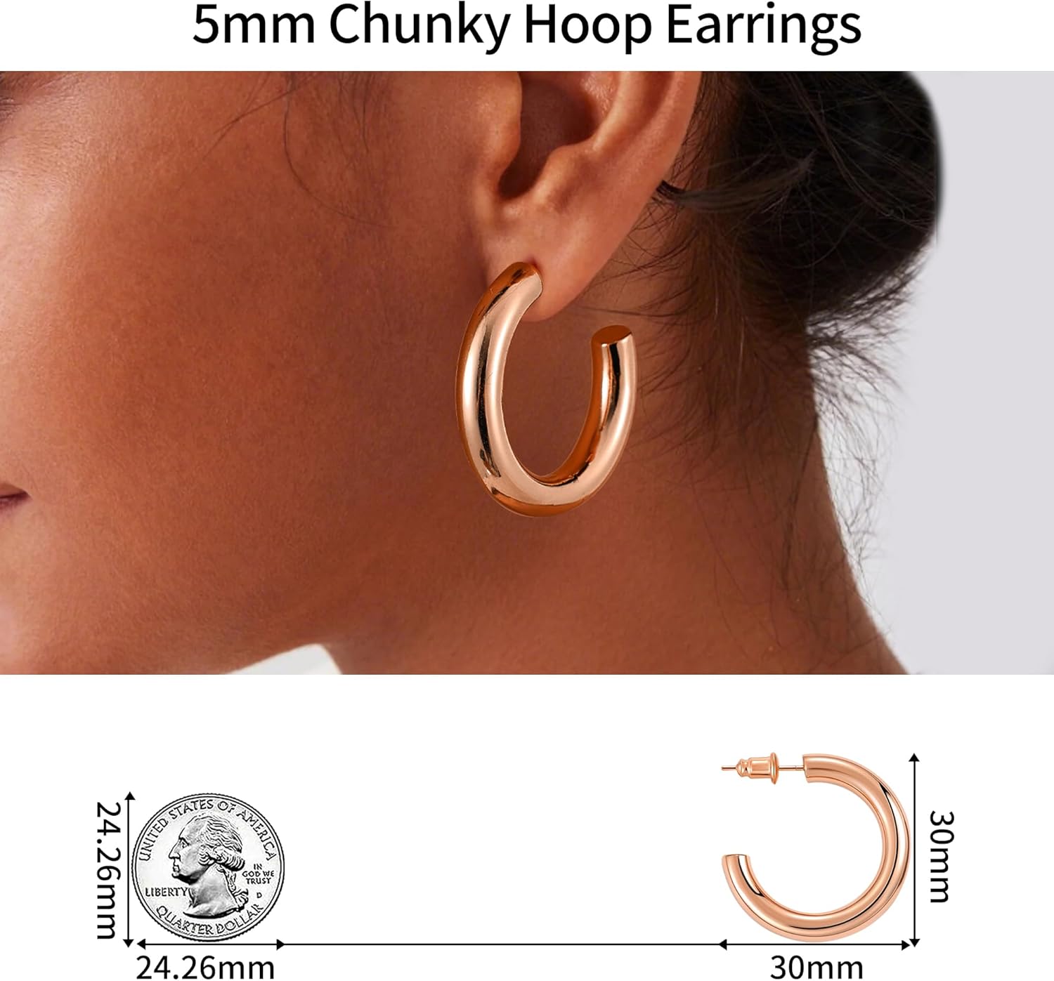 Gacimy Chunky Hoop Earrings for Women 14K Gold Plated, 925 Sterling Silver Post Hoops for Women - Image 7