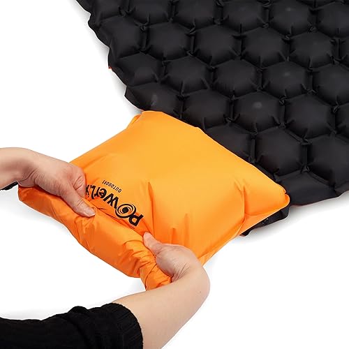 Vista 78 de Powerlix - Colchoneta inflable ultraligera y compacta con bolsa de inflado, bolsa de transporte y kit de reparación, ideal para acampar, mochilero