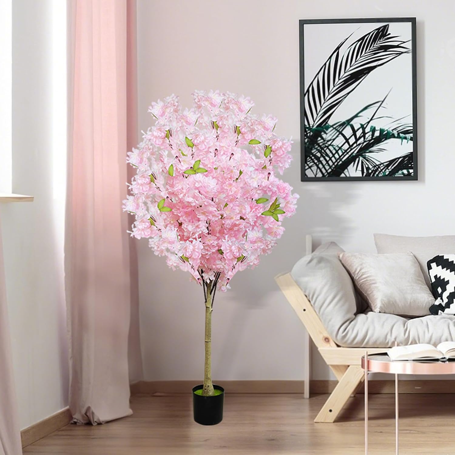 2 Pack Artificial Cherry Blossom Tree,4FT Faux Cherry Blossom Plant in Pot with Pink Flowers,Artificial Silk Plants for Indoor Outdoor Decor,Front,Living Room,Office,Patio