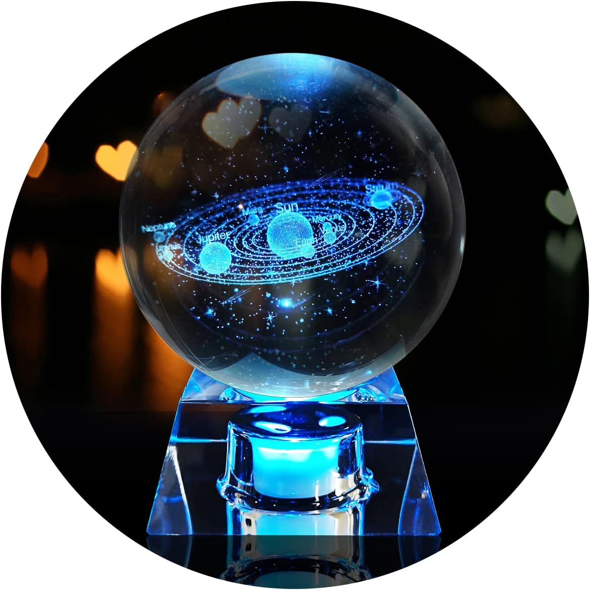 3D Solar System Crystal Ball with LED Base Astronomy Night Light for Home Decor Best Gift for Girlfriend Wife Mom Women on Valentines Birthday Thanksgiving Anniversary