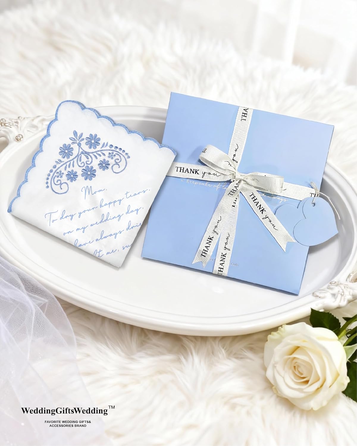 Wedding Embroidered Handkerchief, Father & Mother Of The Bride Gifts, Something Blue Wedding Gifts - Image 2