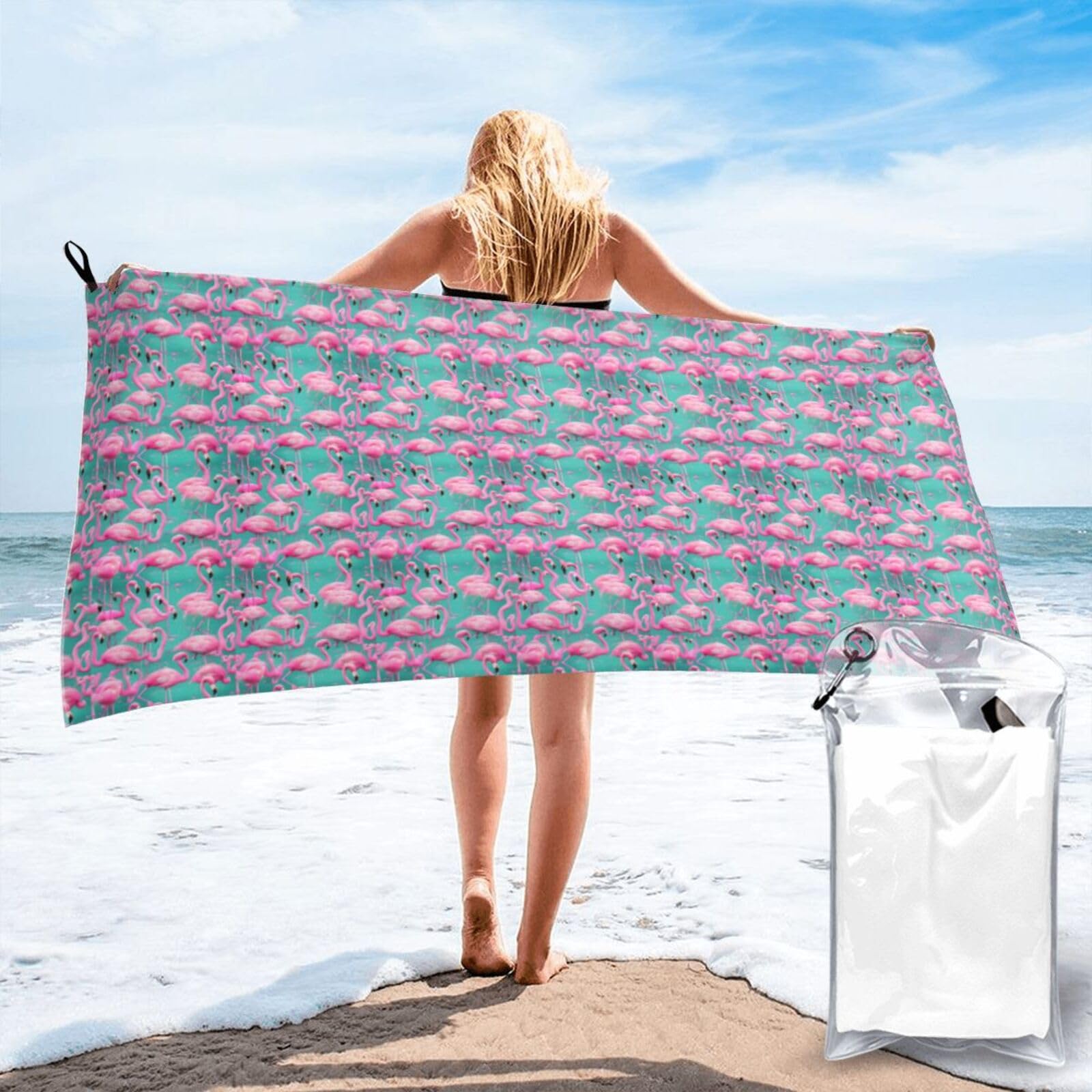 NImongt Lovely Pink Flamingos Print Adult Towel Travel Gym Beach Hiking Yoga Camping Lightweight Quick Dry Versatile