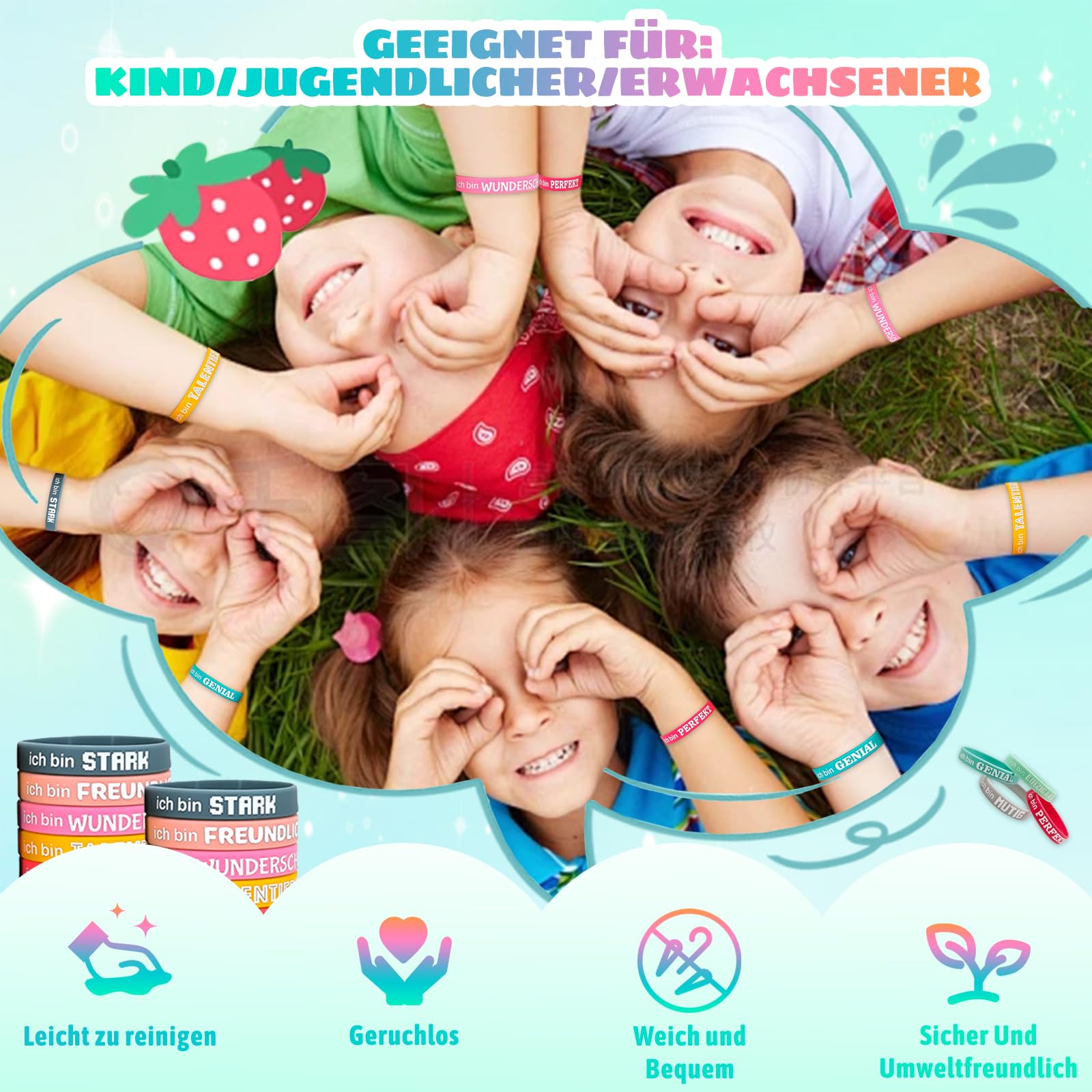 BaiDekun 36 Stück Motivationsarmbänder Kinder Auf Deutsch Aus