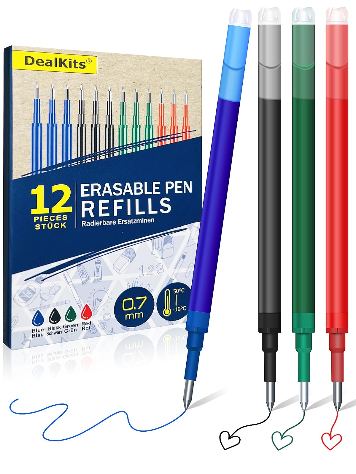 14x Radierbare Ersatzminen, DealKits 0.7mm Gelschreibermine Kompatibel mit Pilot FriXion Ball & Clicker & Eberhard Faber, Ersatzmine für Gelstift Radierbar, 400m Schreiblänge, Blau